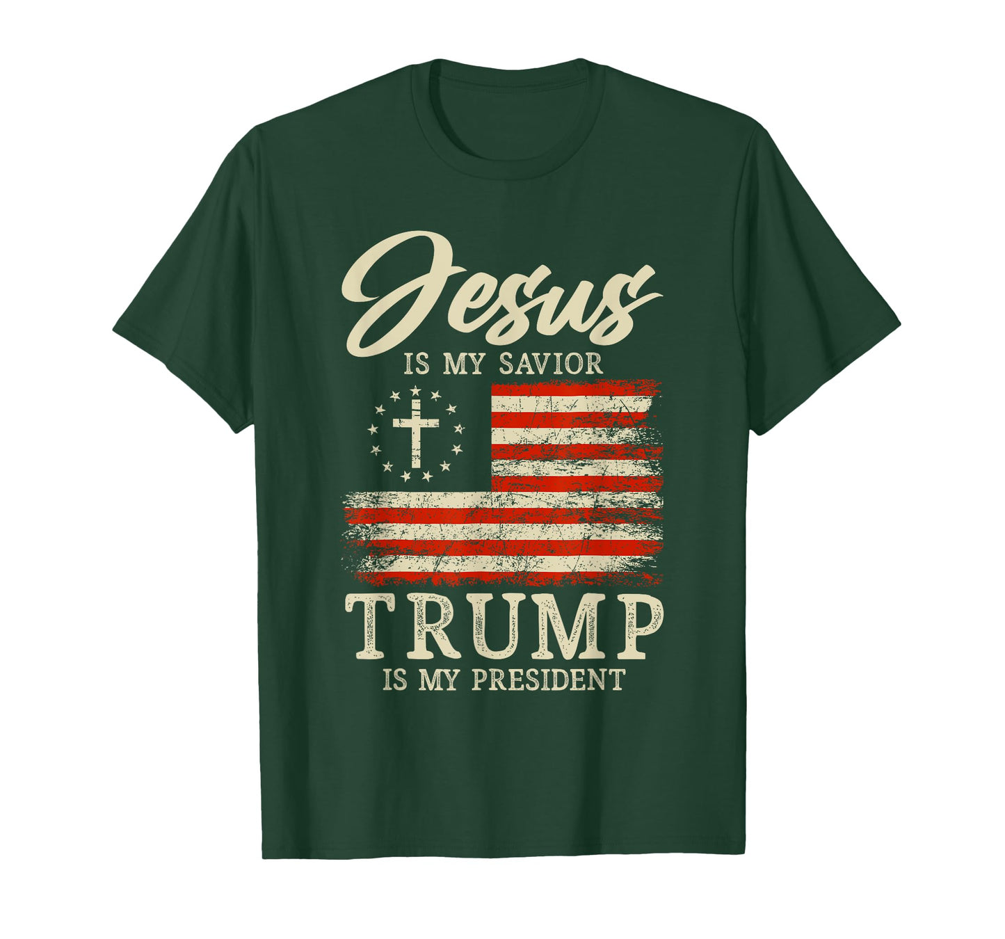 Jesus Is My Savior Trump Is My President 2024 USA Flag Cross T-Shirt