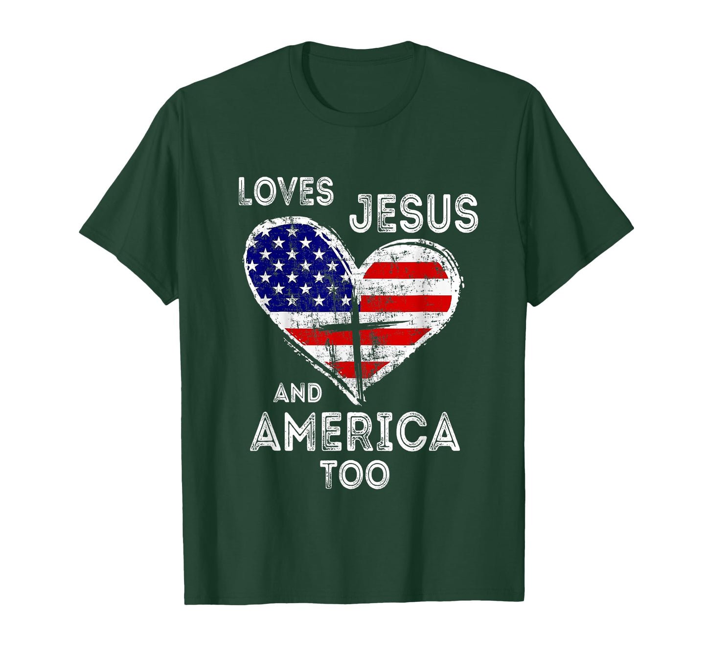 Retro Loves Jesus and America Too God Christian 4th of July T-Shirt