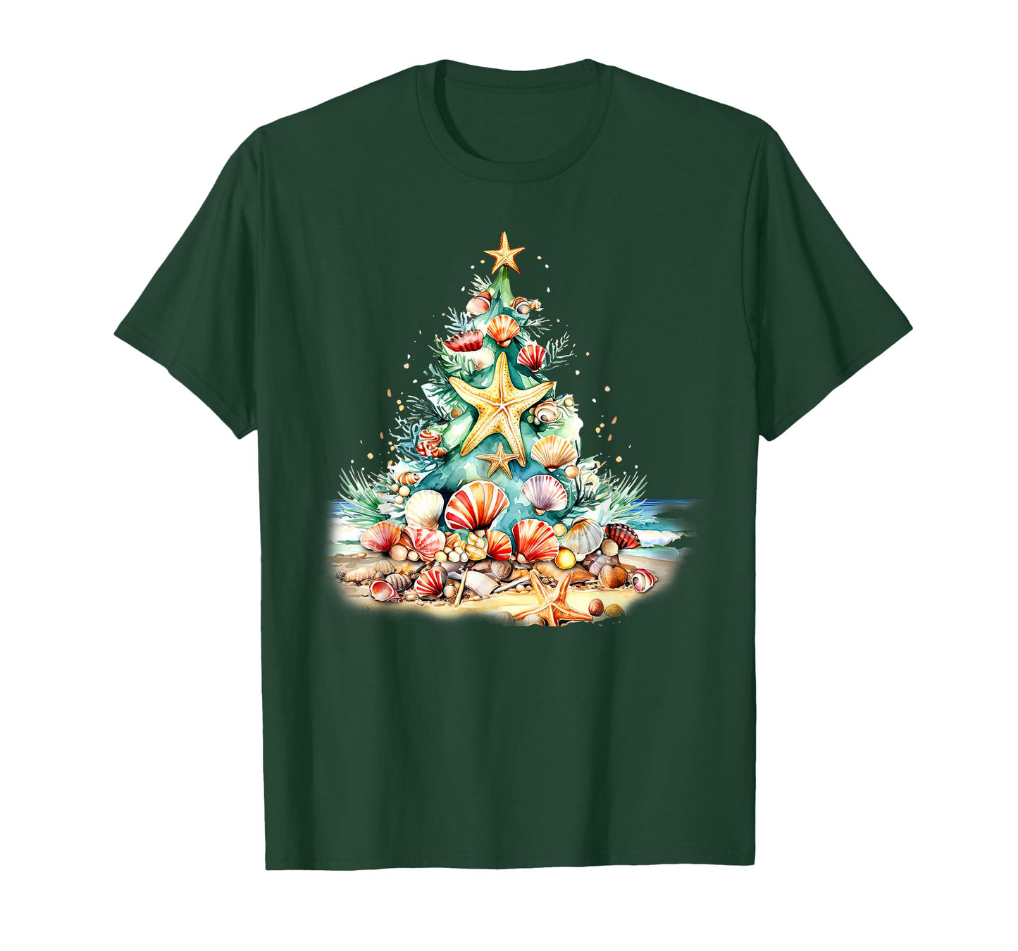 SeaShells Christmas Tree Ocean Water Starfish Beach Xmas T-Shirt