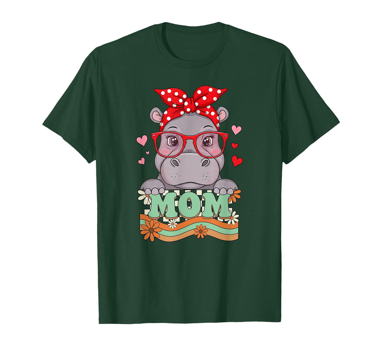 Retro 70s Flower Hippo Mom Mama Grandma Mother's Day Womens T-Shirt