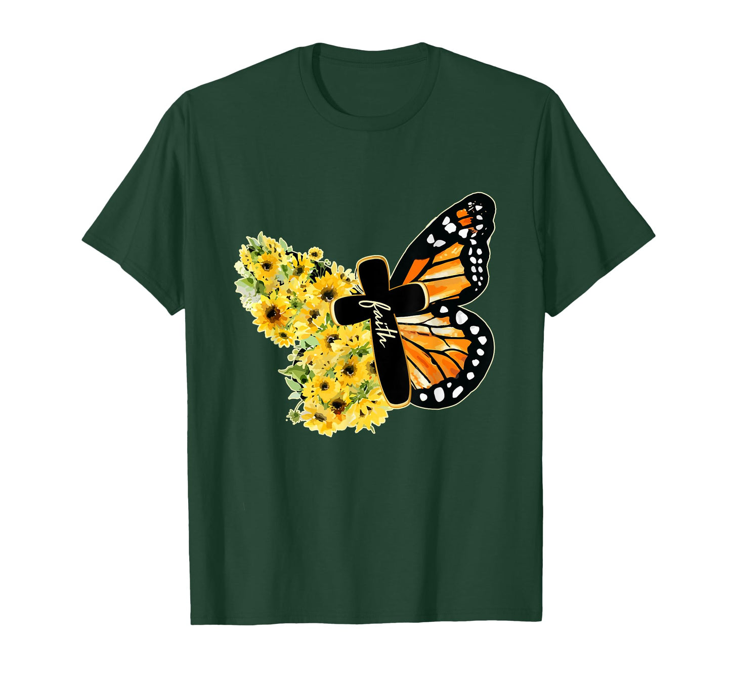 Faith Cross Sunflower Butterfly Christian Vintage T-Shirt