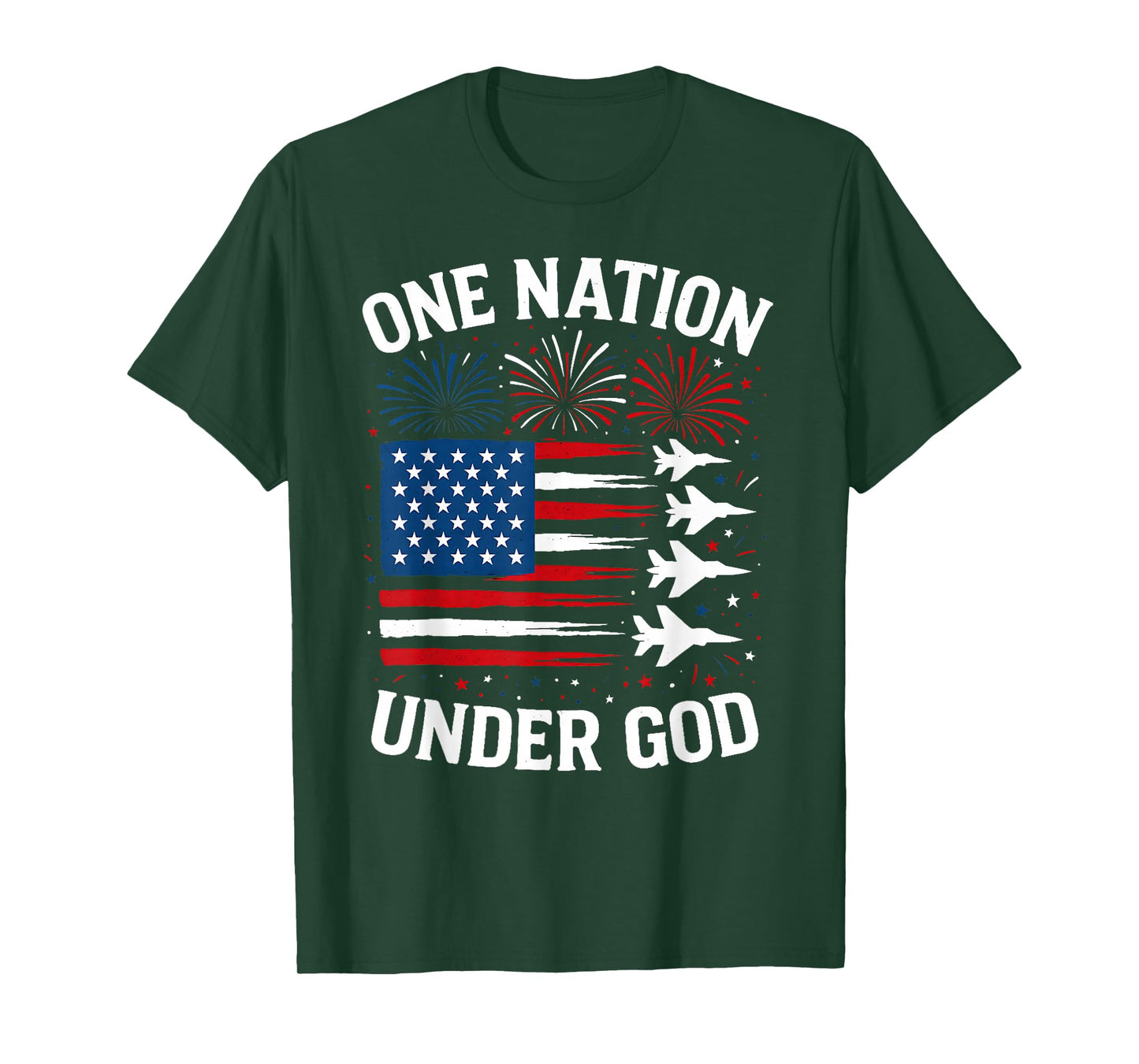 Patriotic One Nation Under God Boy 4th July USA Fighter Jet T-Shirt