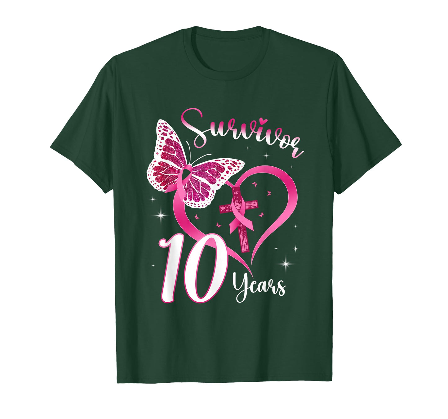 Breast Cancer Survivor Pink Ribbon Butterfly 10 Years Gift T-Shirt