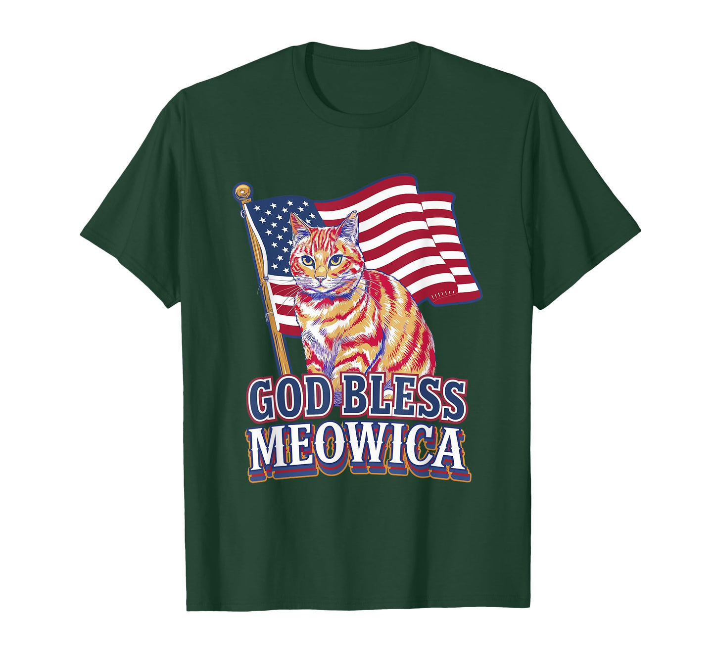 God Bless Meowica Funny Patriotic Cat Design T-Shirt