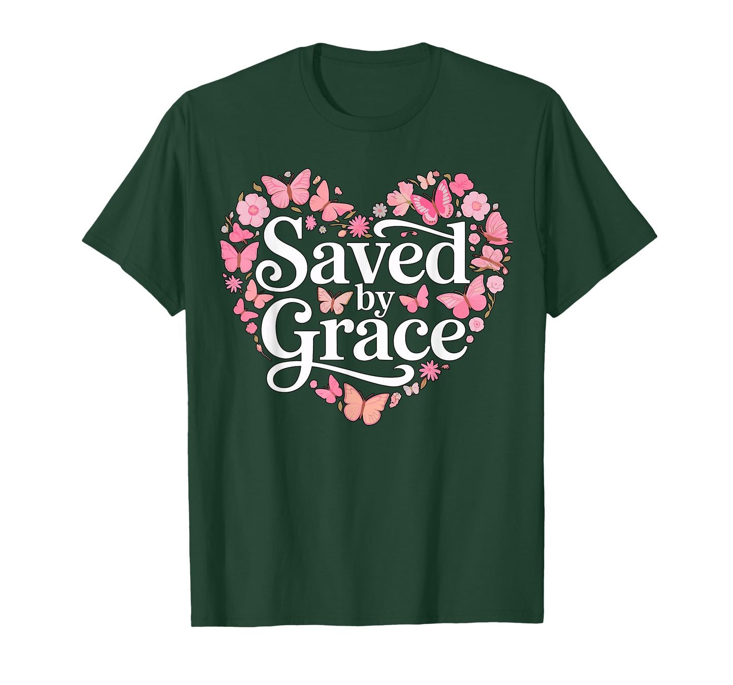 Saved by Grace Heart Floral Christian Faith T-Shirt