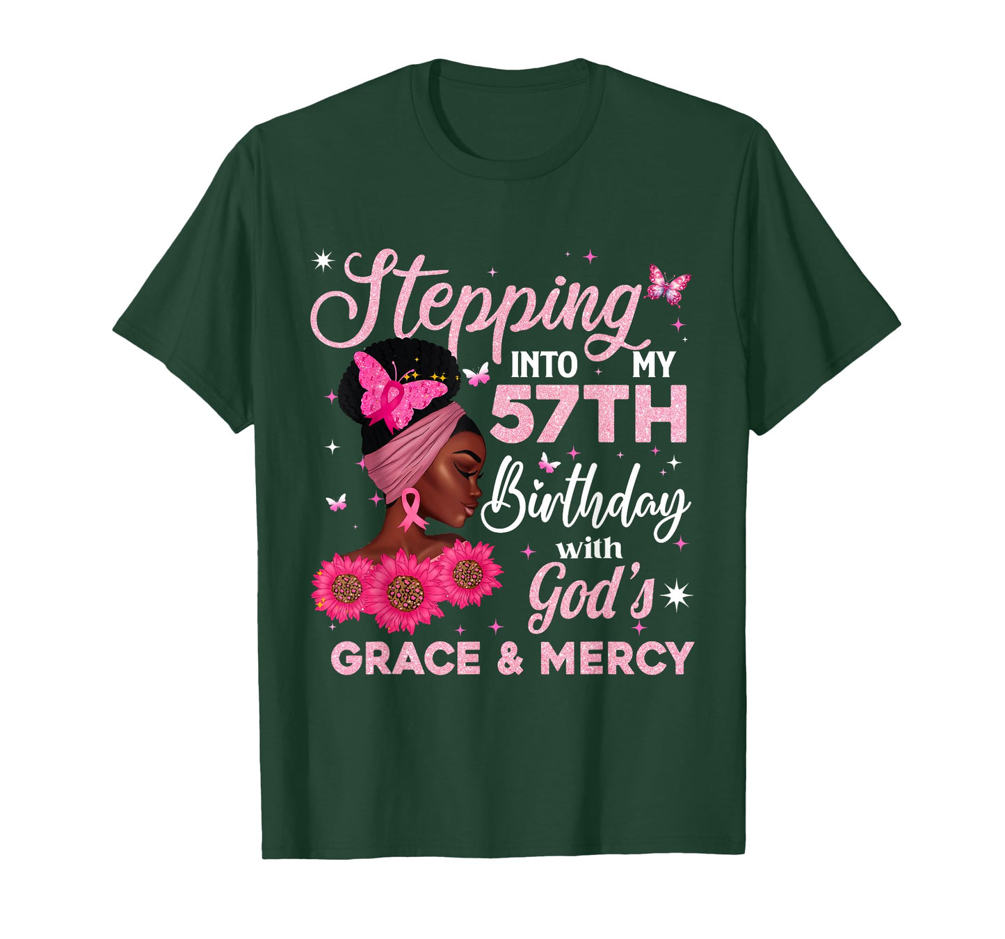 Retro 57th Bday Woman Breast Cancer Butterfly 57 Years Old T-Shirt