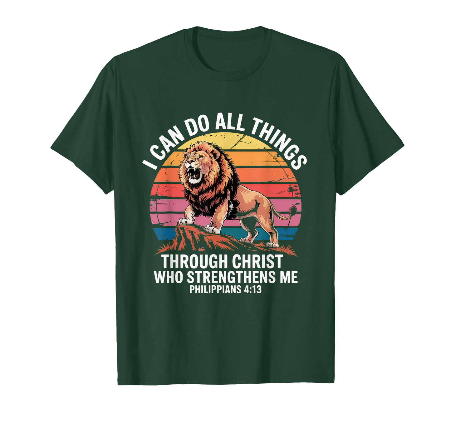 Christian Tshirt Philippians 4:13 Religious Lion Strengthens T-Shirt