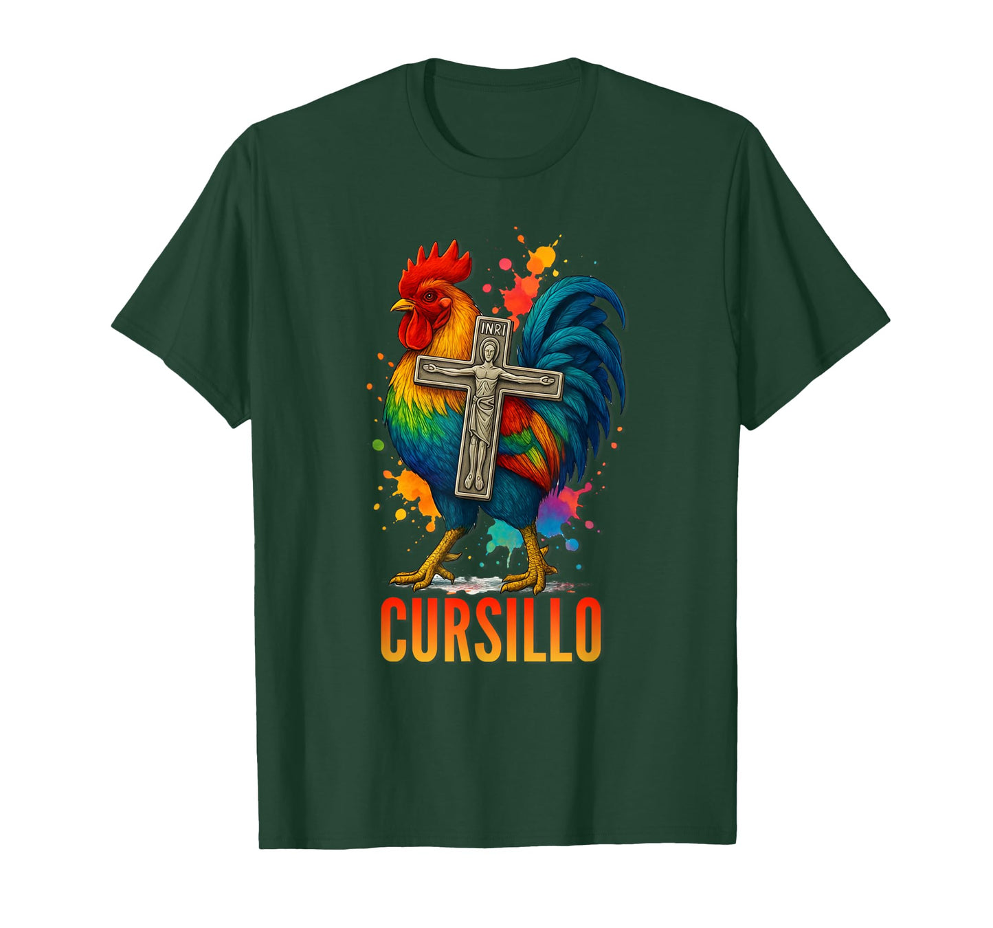 DeColores Cursillo Rainbow Rooster Catholic T-Shirt