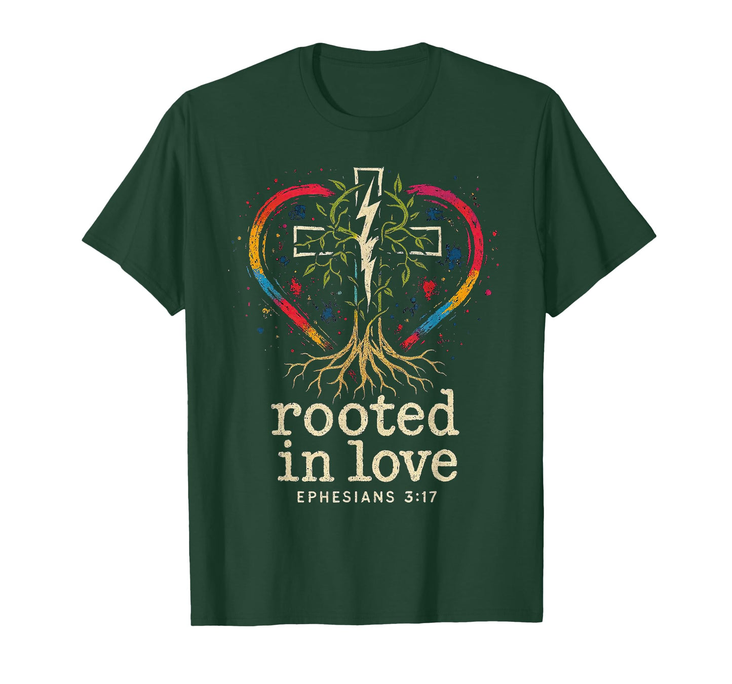 Cross of Jesus Rooted in Love -Punk Art Distressed Christian T-Shirt