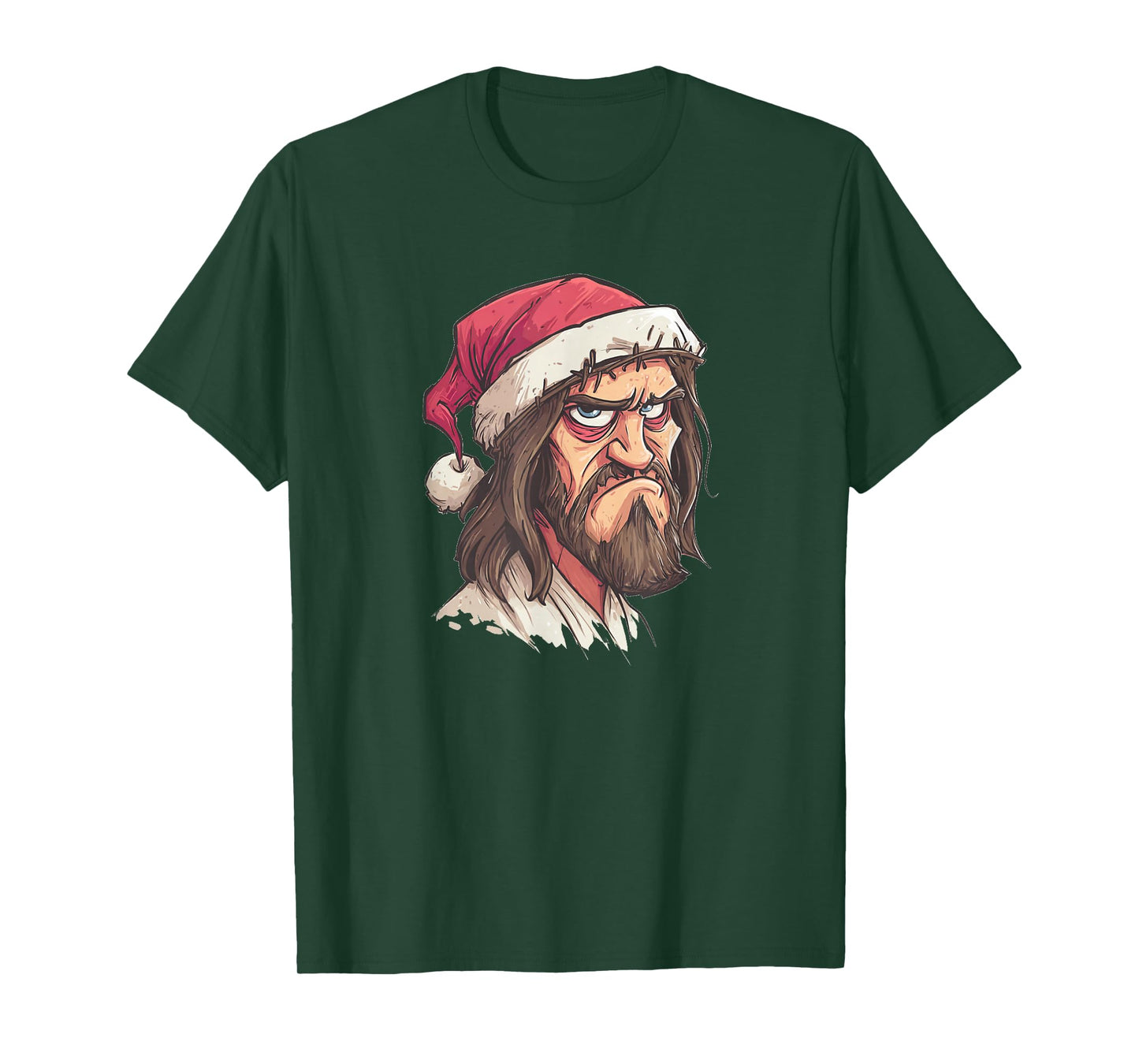 Funny Grumpy Jesus Christ with Christmas Hat Costume T-Shirt