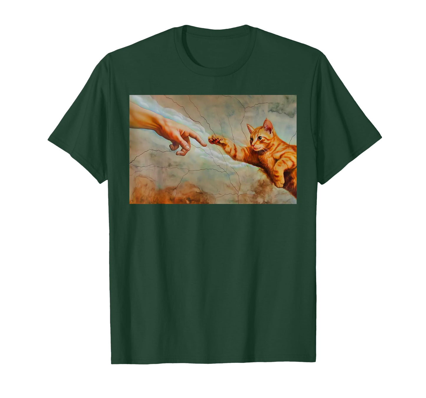 Funny Cat God Creation of Adam Meme Jesus Michelangelo Art T-Shirt