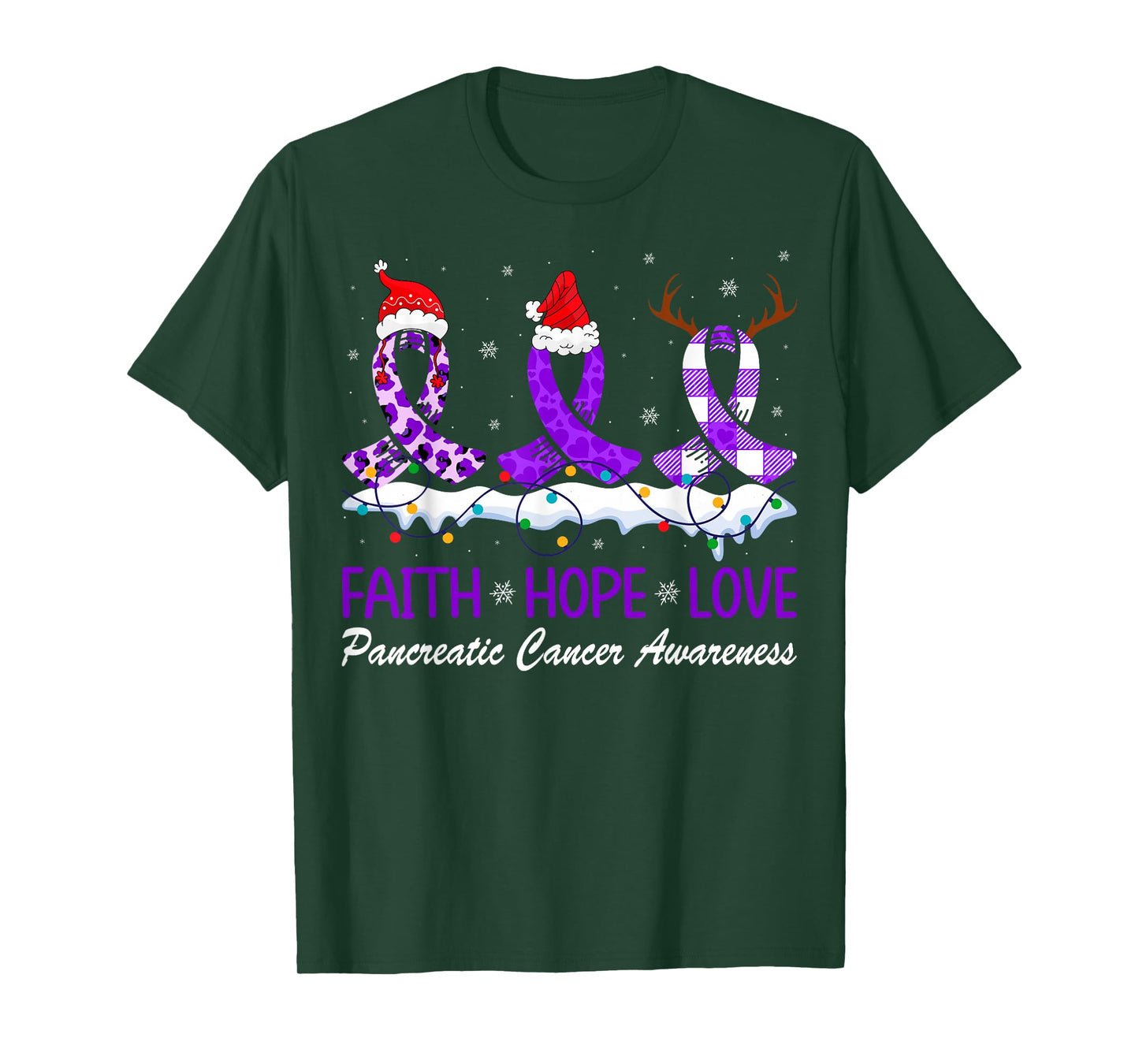 Faith Hope Love Pancreatic Awareness Purple Ribbon Christmas T-Shirt