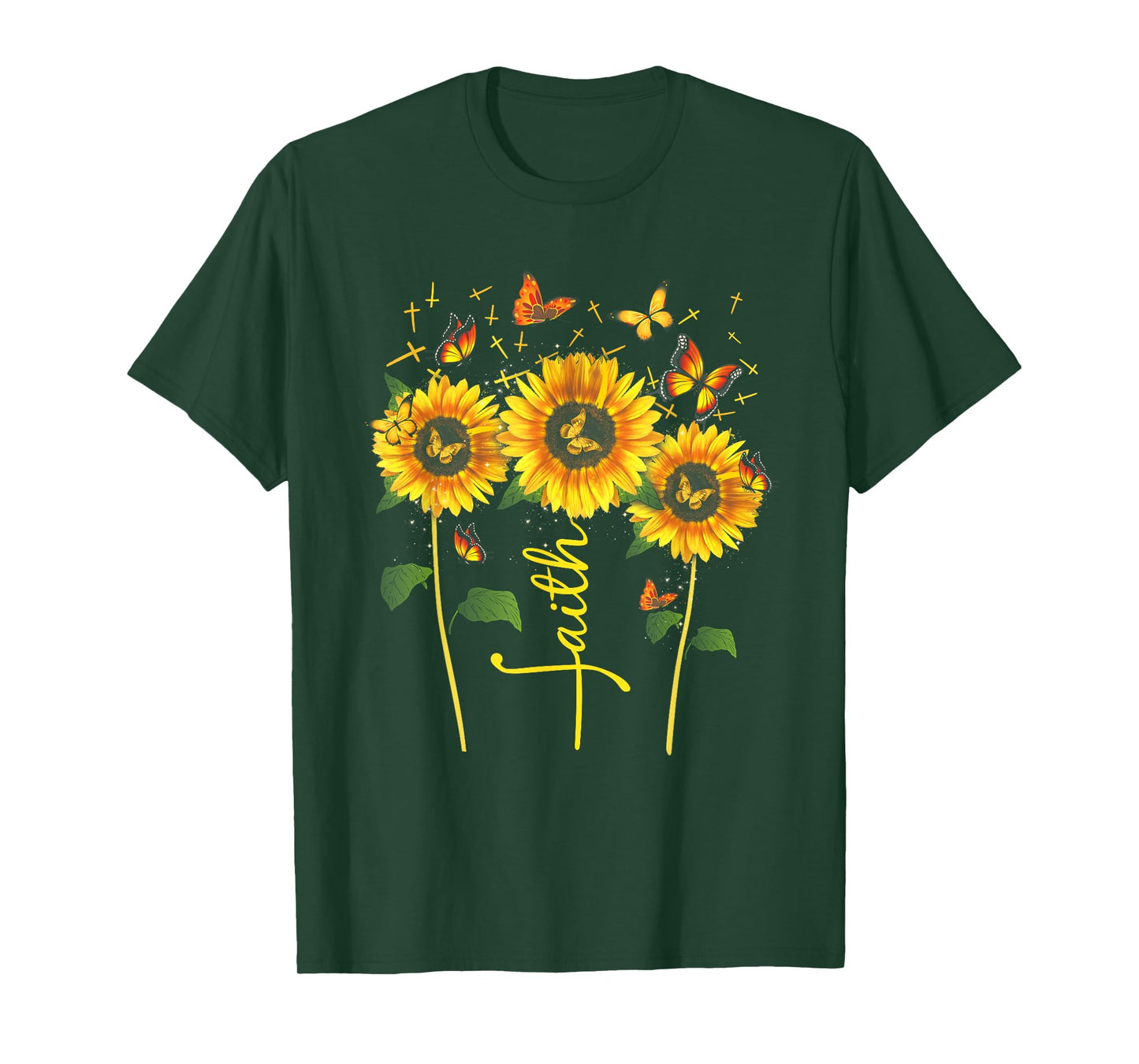 Vintage Faith Cross Sunflower Butterflies Flowers Christians T-Shirt