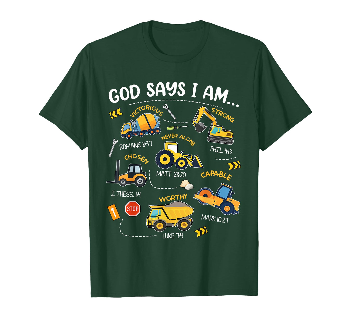 God Says I Am Christian Bible Verses Boys Construction Truck T-Shirt