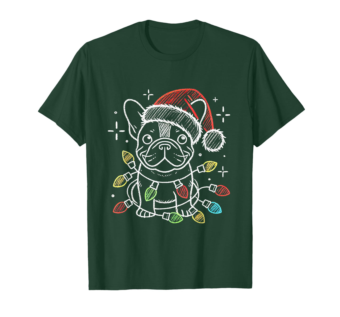 Santa Hat French Bulldog Christmas Lights Dog's Mom Dad T-Shirt for Men Women Kids
