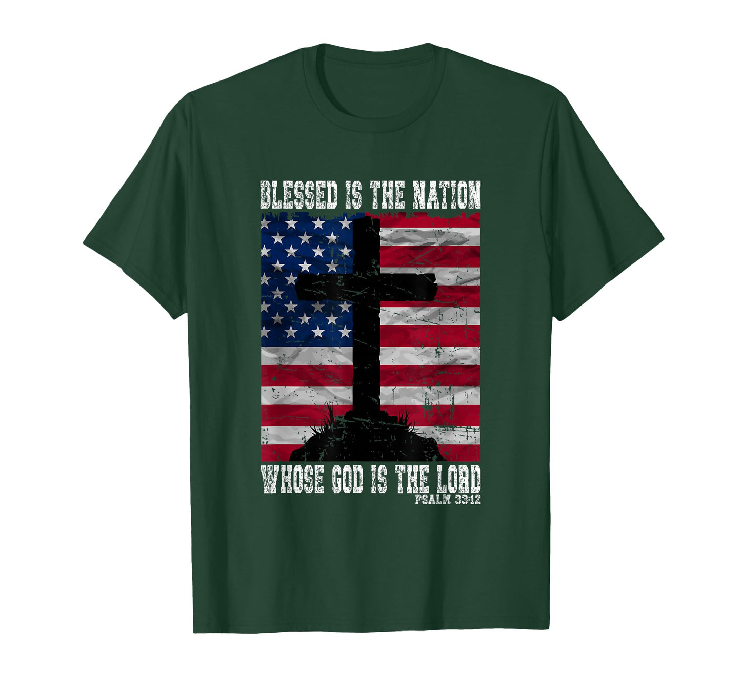 Cross and Flag Blessed Is The Nation Patriotic Christian Art T-Shirt
