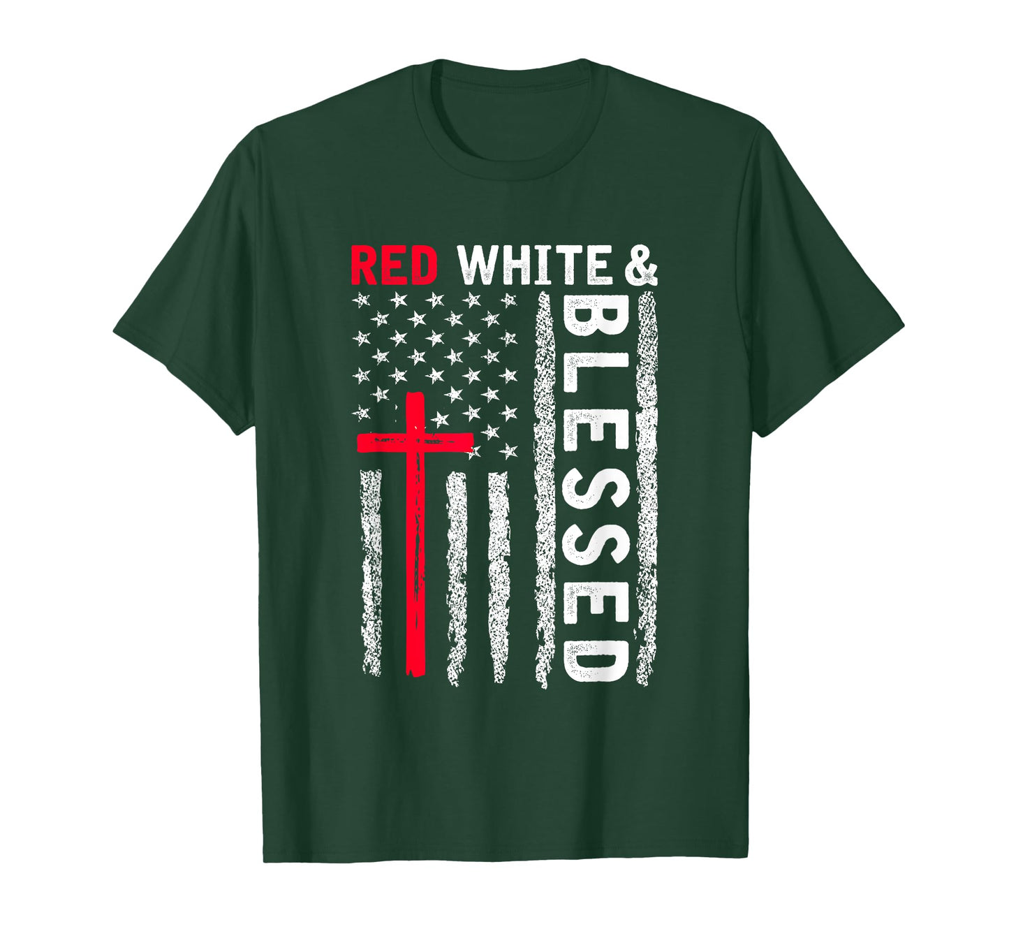 Christian Cross Red White & Blessed 4th Of July Men Women T-Shirt