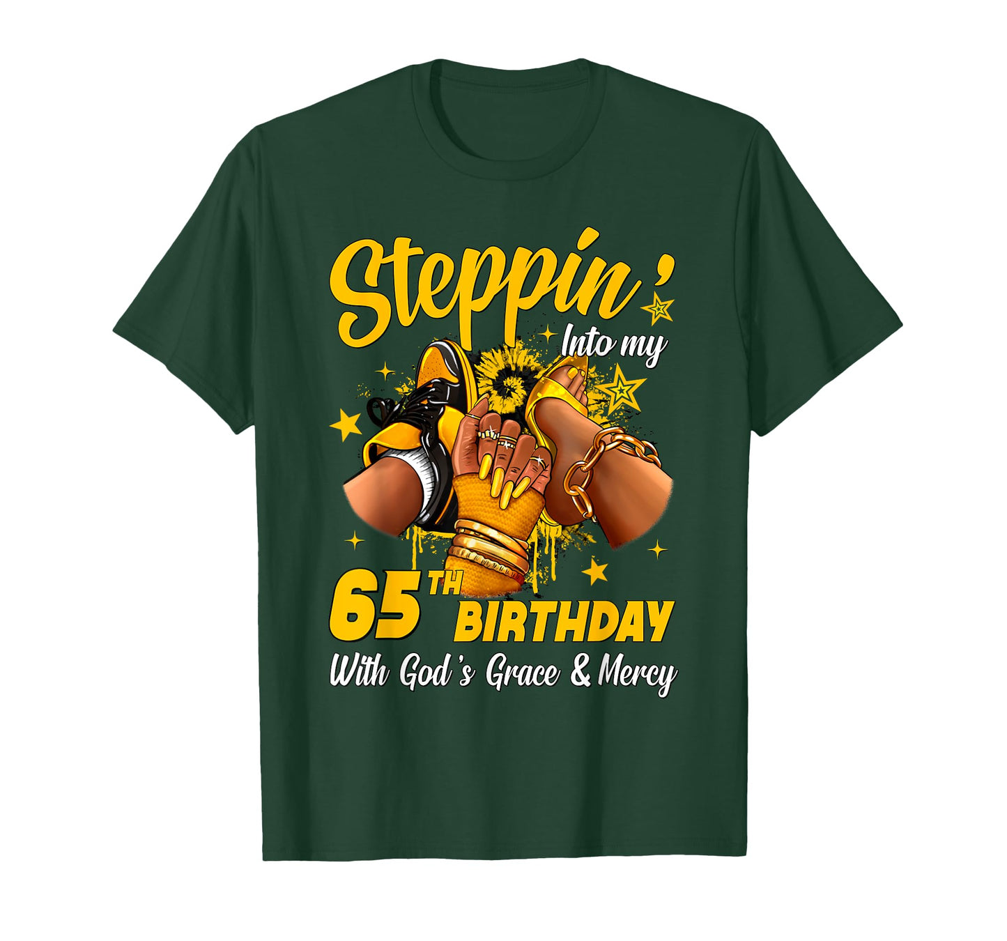 Stepping Into My 65th Birthday Black Woman Sneaker Heel T-Shirt