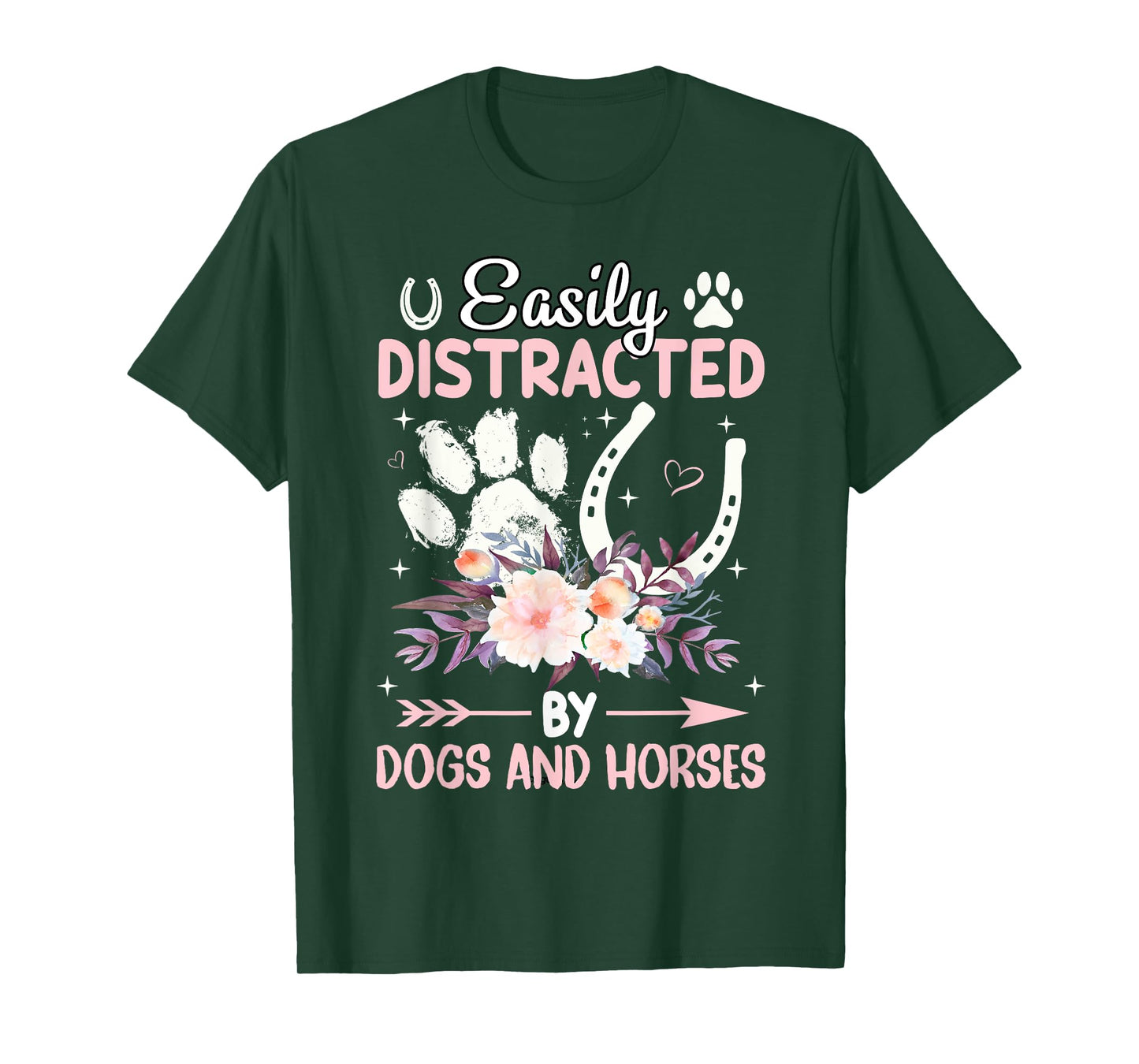 Easily Distracted By Dog And Horses Funny Animal Lover Men Women Girls Kids T-Shirt