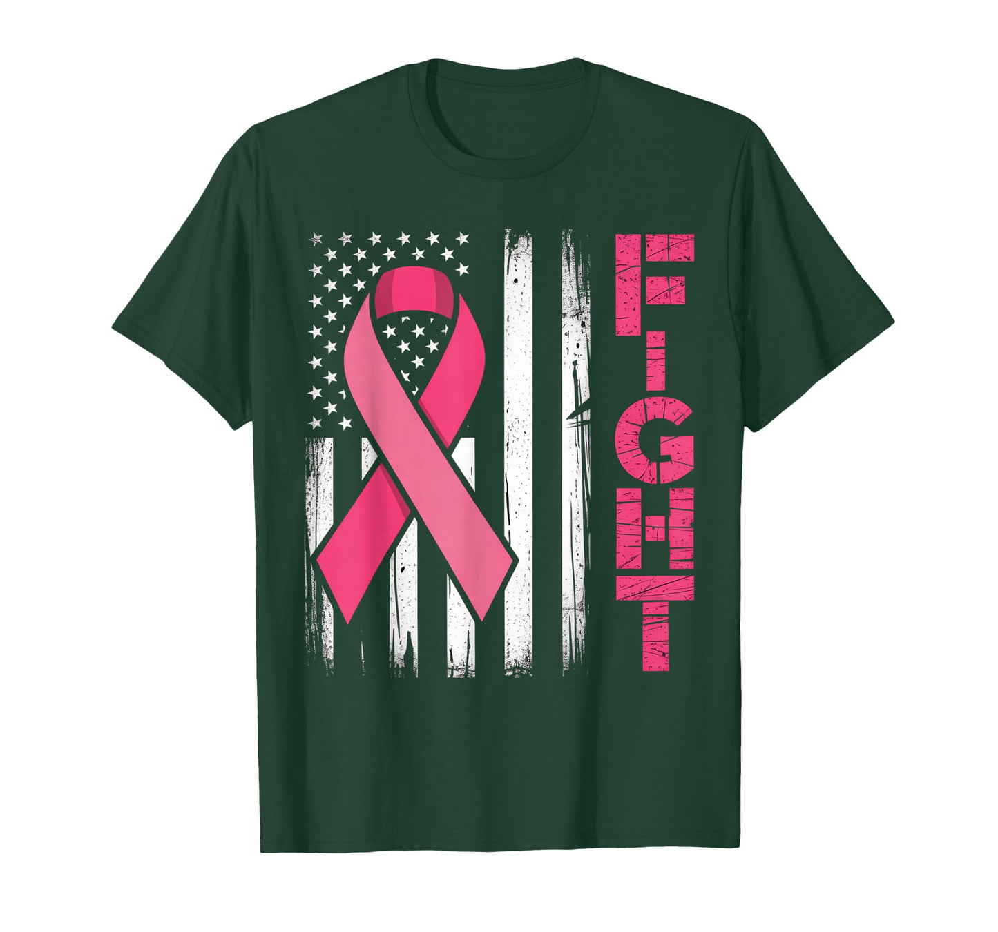 Fight Breast Survivor American Flag Breast Cancer Awareness T-Shirt