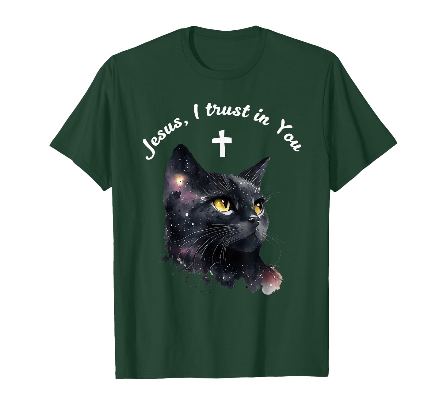 Catholic Woman Girl Jesus Kitty Black Cat Christian Faith T-Shirt