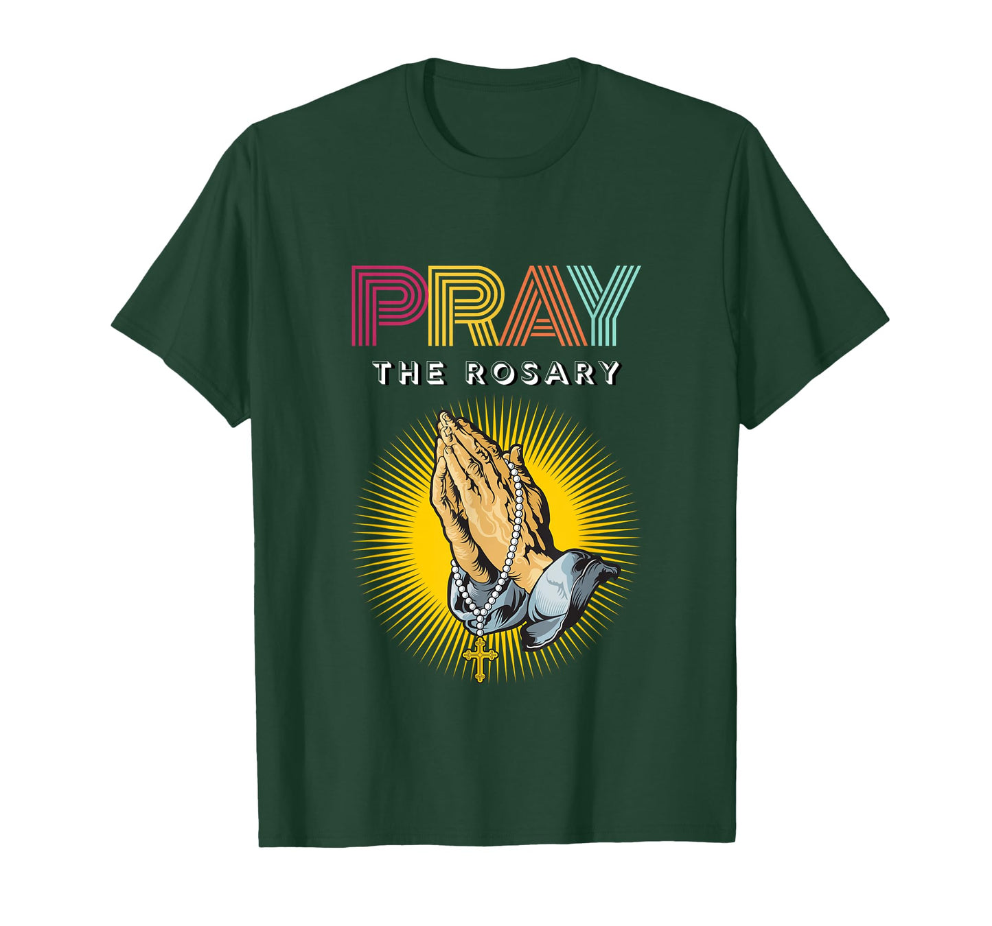 Pray the Rosary. Retro Typography Praying Hands with Rosary T-Shirt