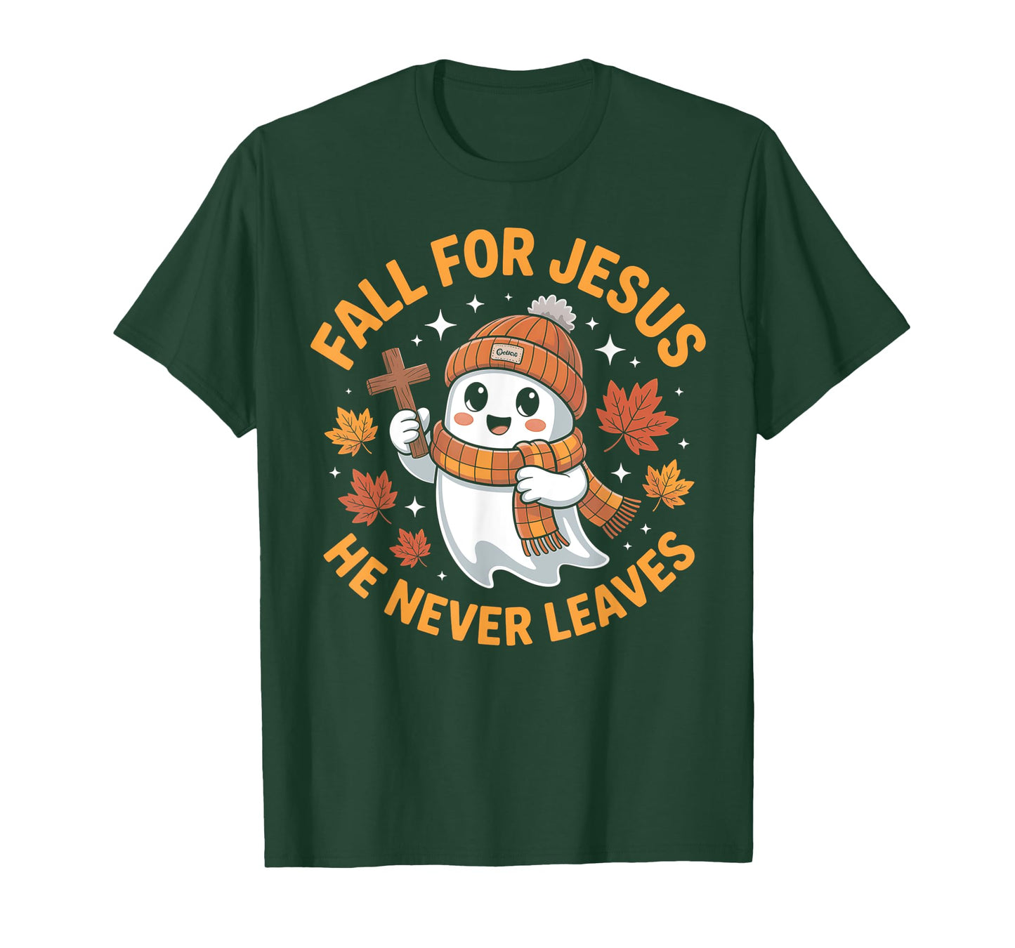 Fall for Jesus He Never Leave Cute Ghost Retro Halloween T-Shirt