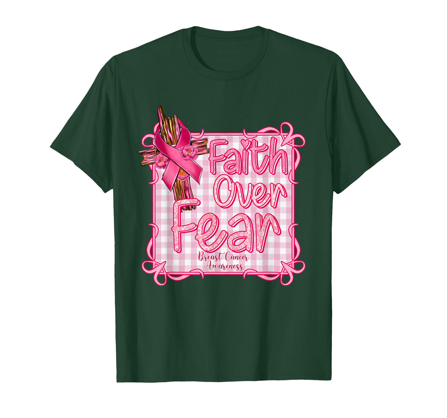 Preppy Breast Cancer Awareness, Faith Over Fear Coquette Tee T-Shirt