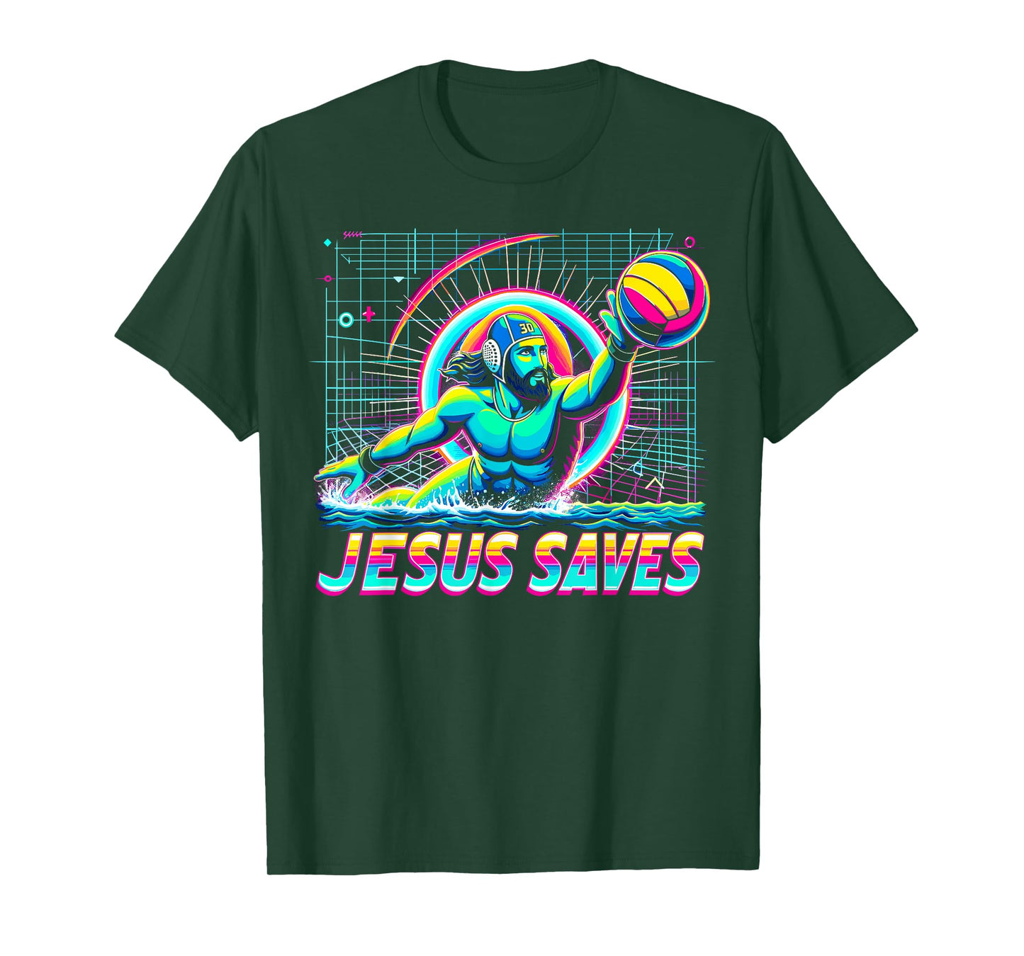 80s Vaporwave Jesus Saves Water Polo T-Shirt