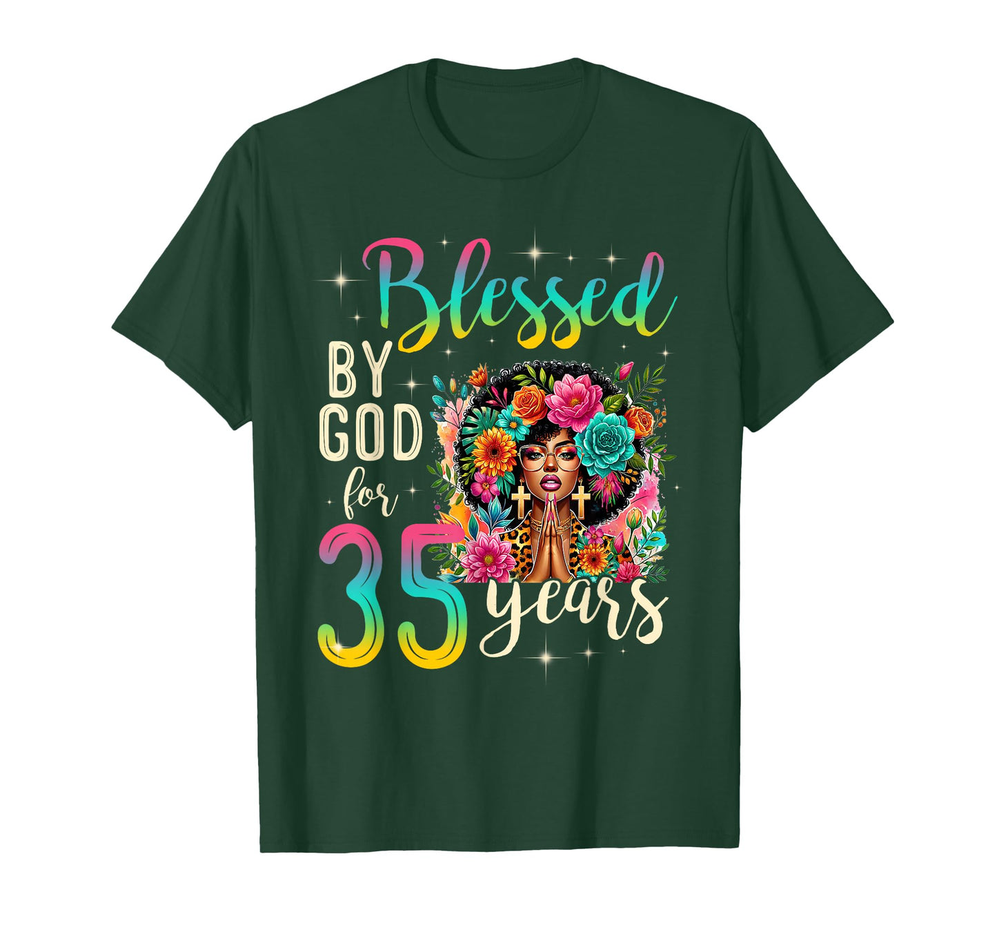 Black Girl Blessed by God for 35 Years Christian Birthday T-Shirt