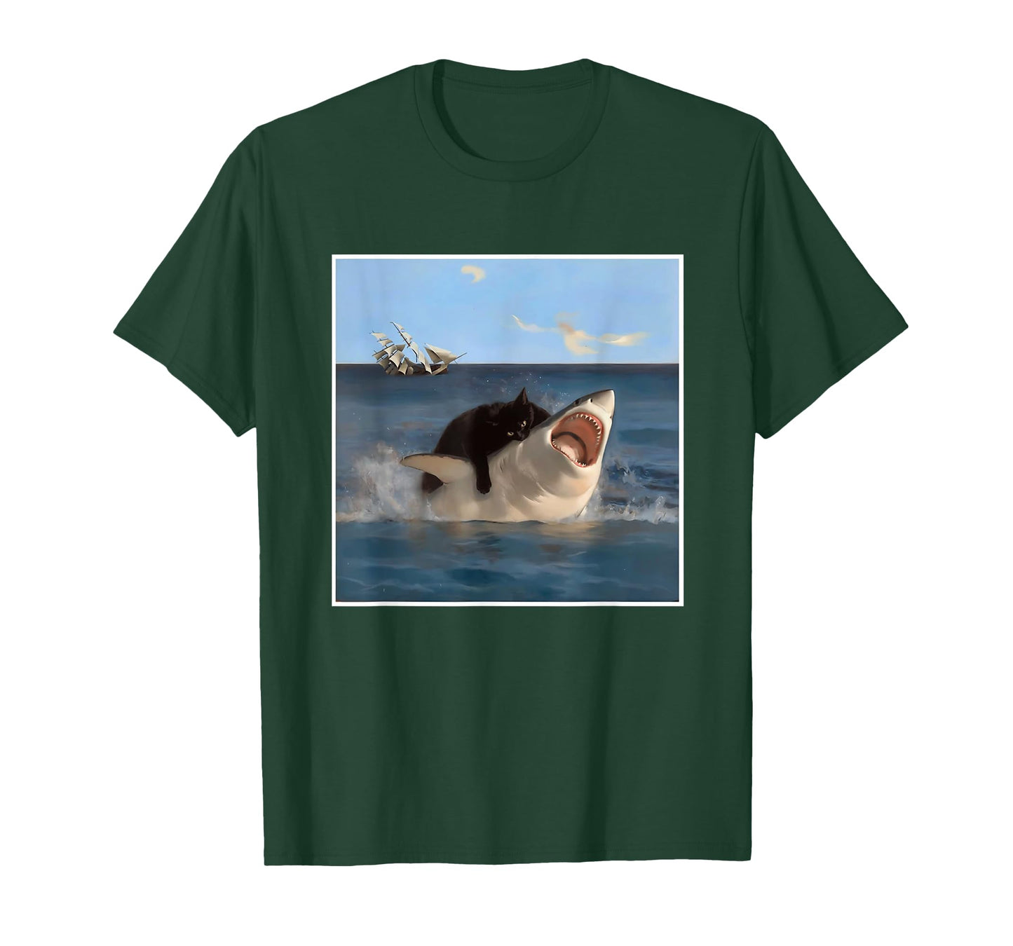 funny Art & Cat Lover Quote Cat Biting Shark Cool Fat Cat T-Shirt for Men Women