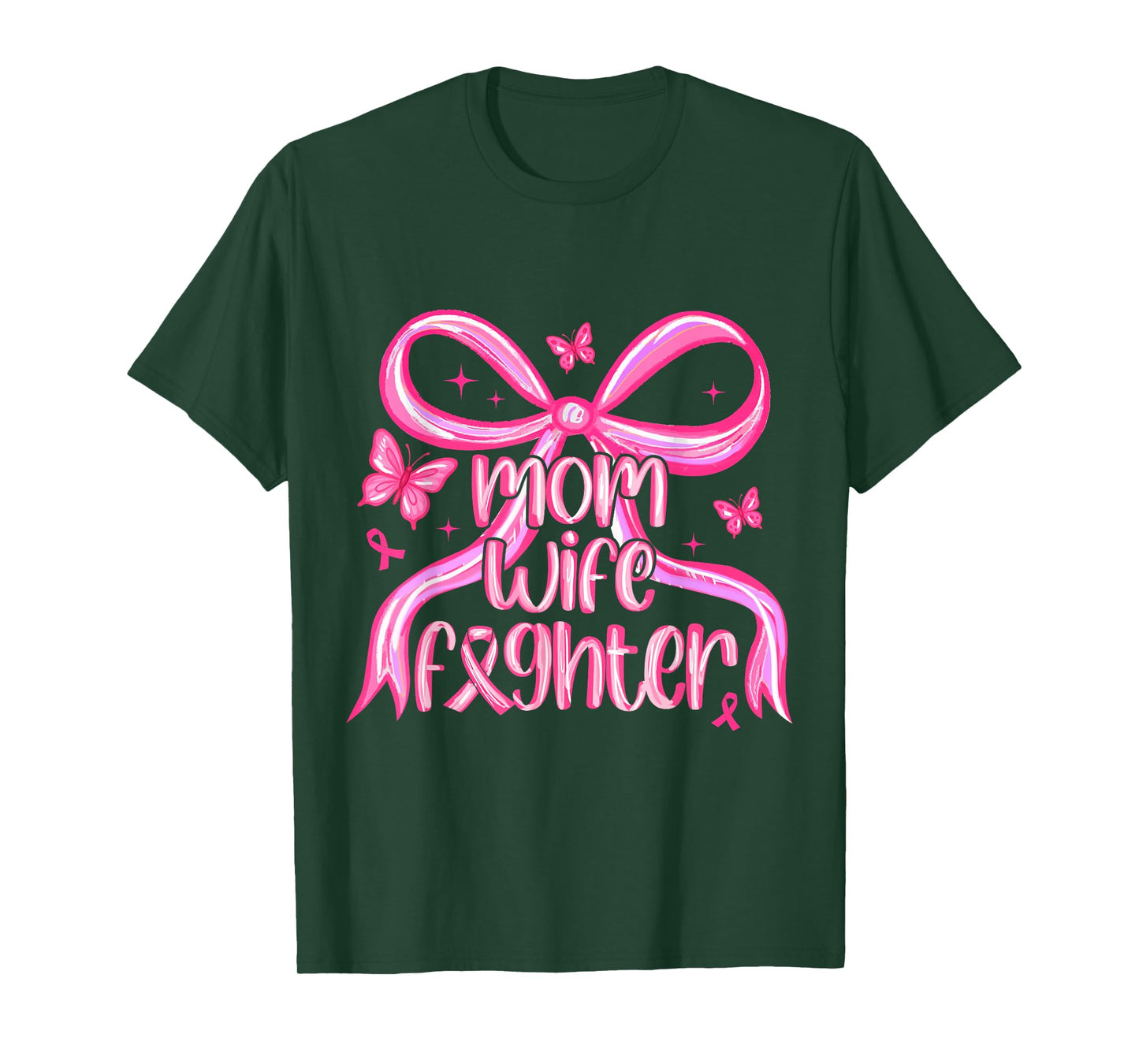 Mom Wife Fighter Breast Cancer Awareness Women Preppy Bow T-Shirt