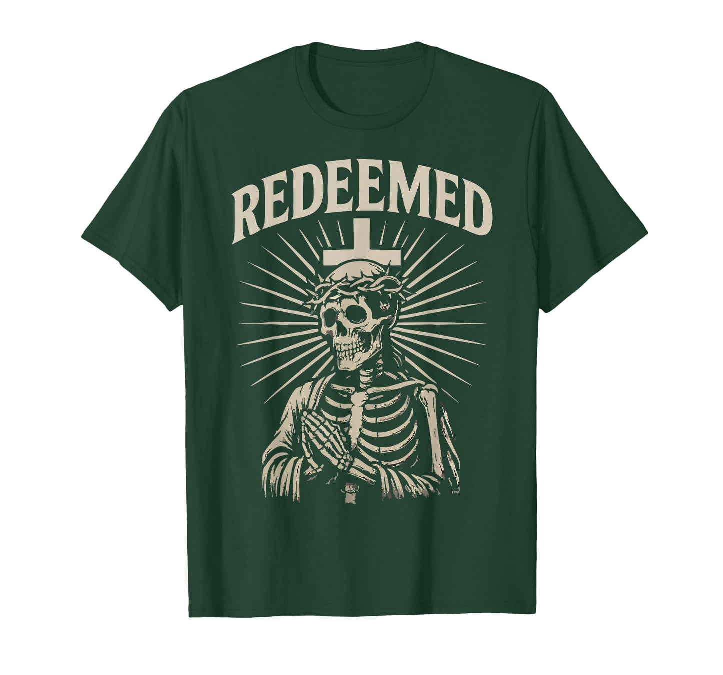 Redeemed Christian Skeleton Vintage Cross Crown of Thorns T-Shirt