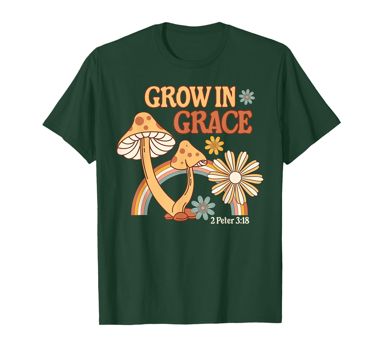Retro Grow In Grace Mushroom Flower Christian Bible Verse T-Shirt