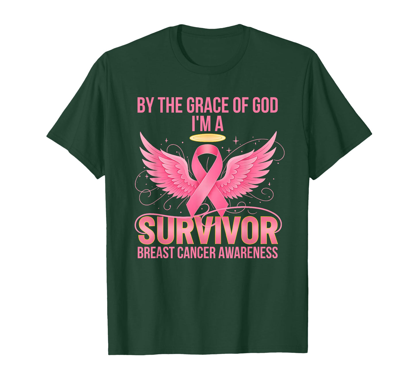 by The Grace of God I’m a Survivor Breast Cancer Awareness T-Shirt