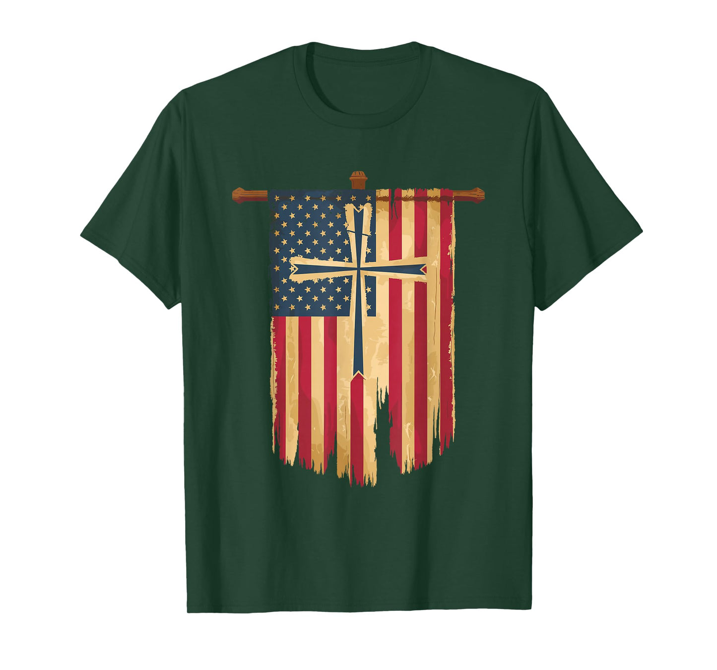 Distressed American Flag Cross Faith Design T-Shirt