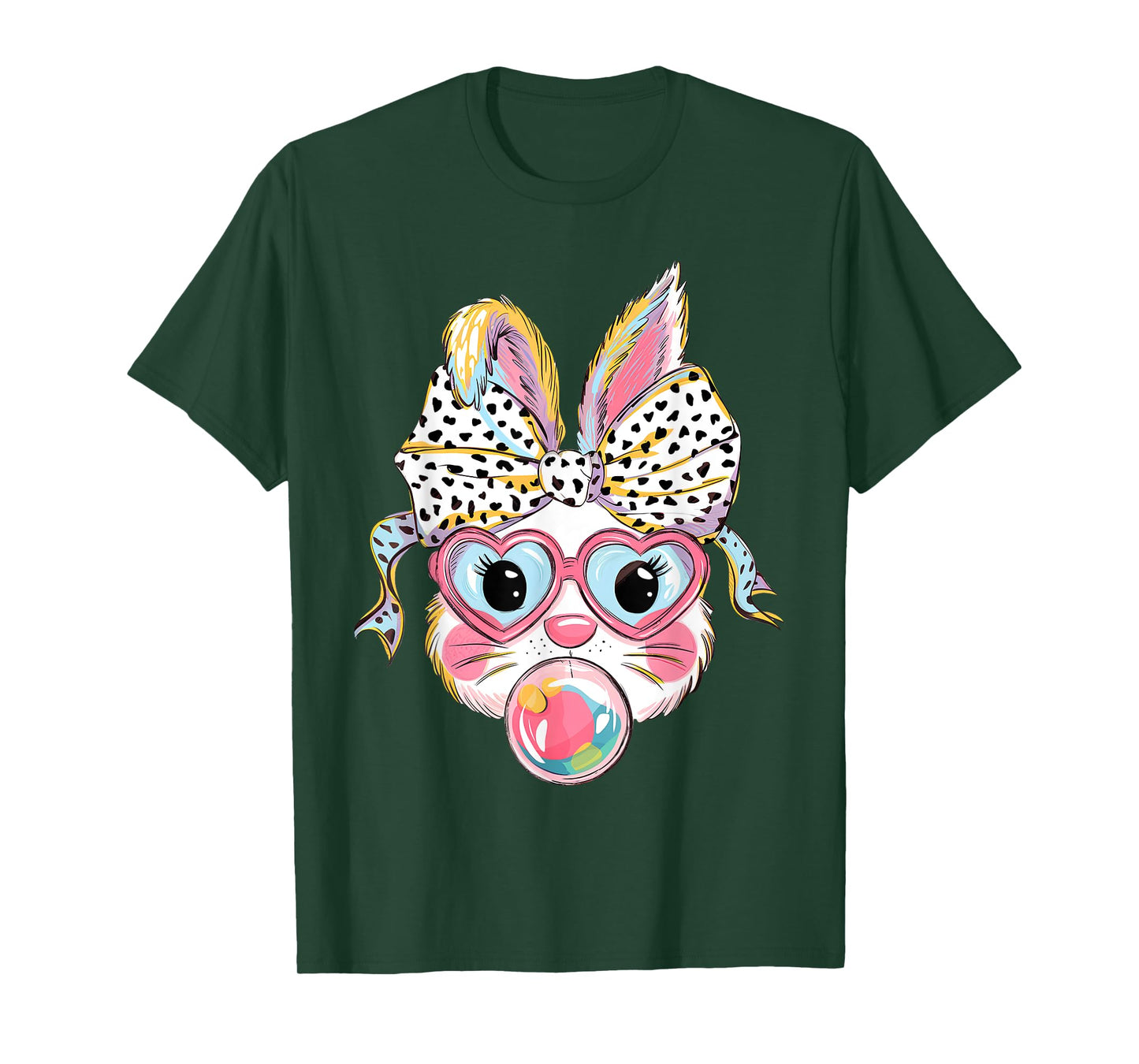 Cute Bunny Rabbit Face Tie Dye Glasses Girl Happy Easter Day T-Shirt