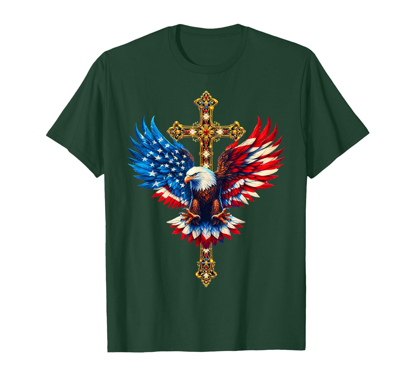 Bald Eagle Christian Faith Ctoss USA Flag Patriotic American T-Shirt