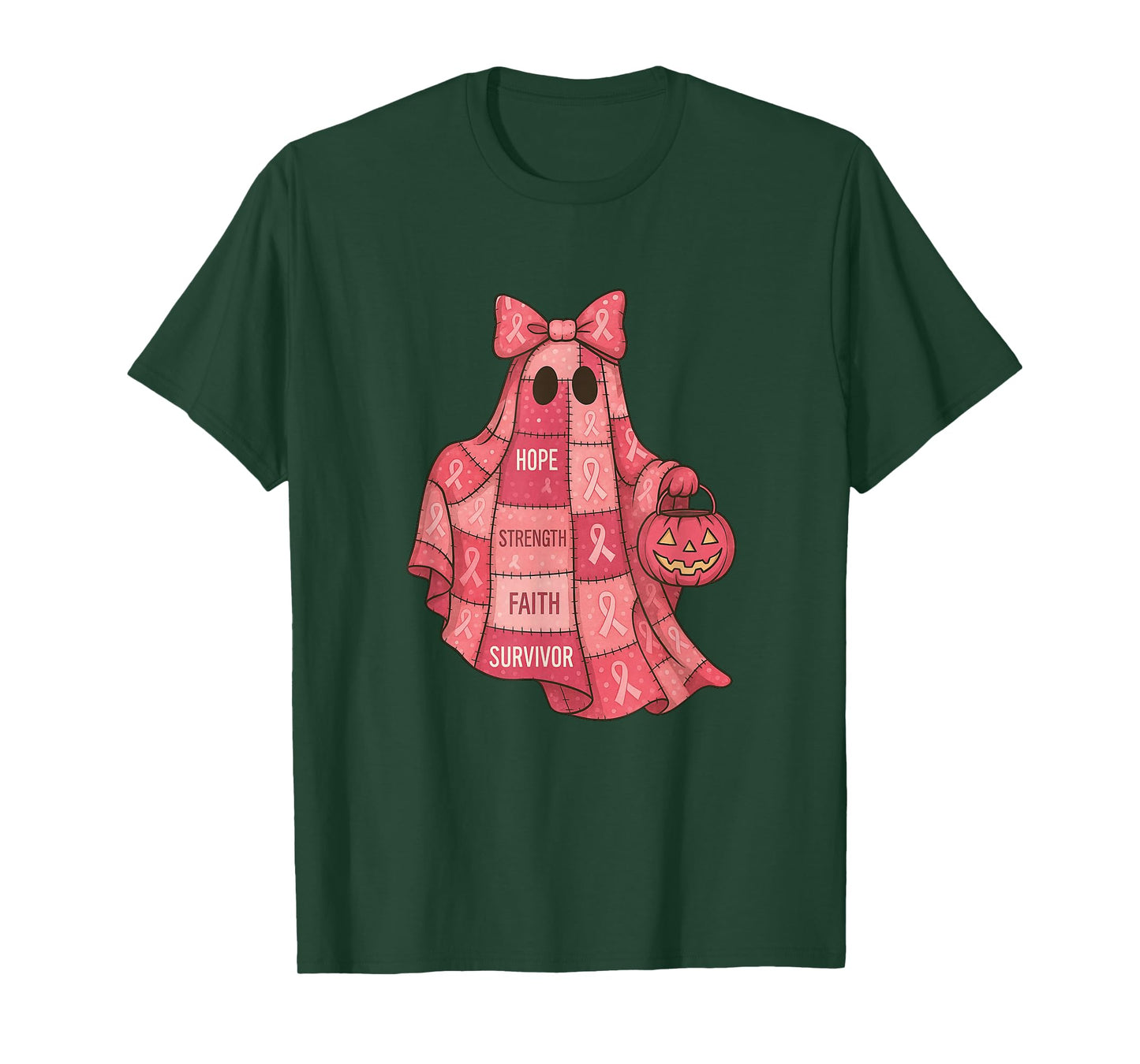 Breast Cancer Awareness Ghost, Pink Ribbon Patchwork Ghost T-Shirt