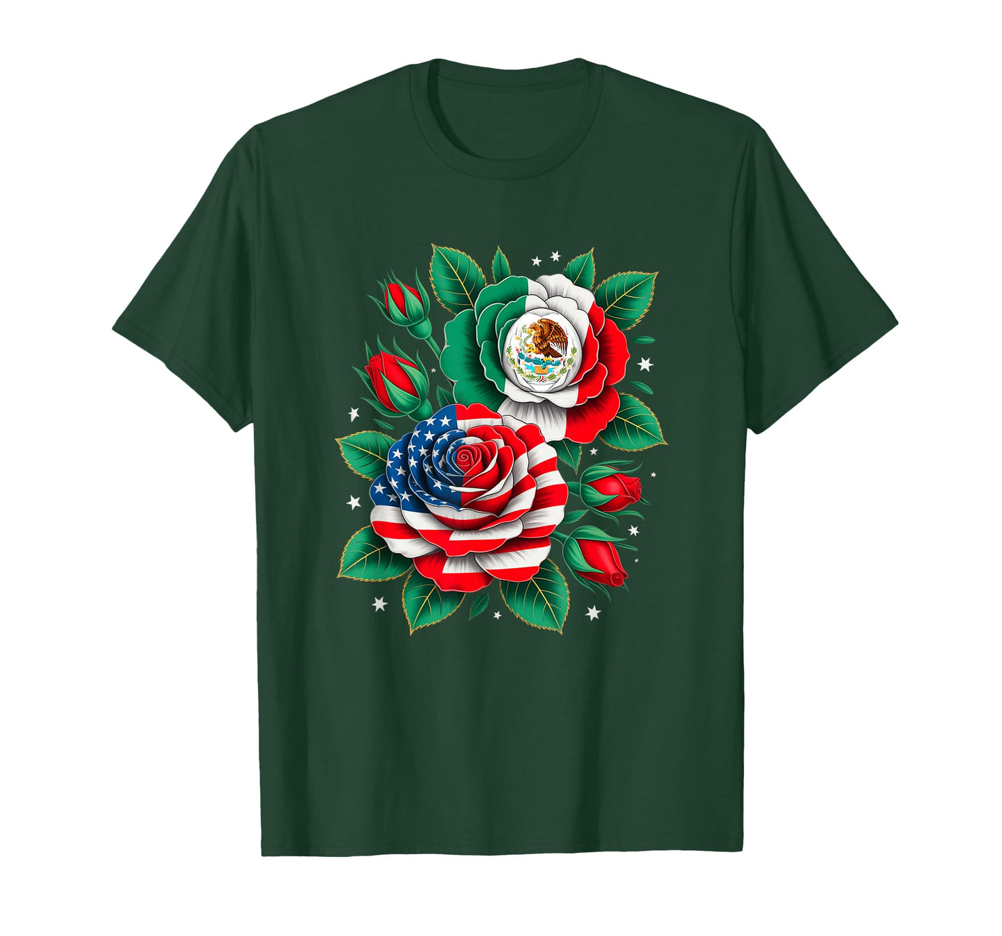 Mexico Mexican Flag Usa American Flag Rose Flower Mexicana T-Shirt