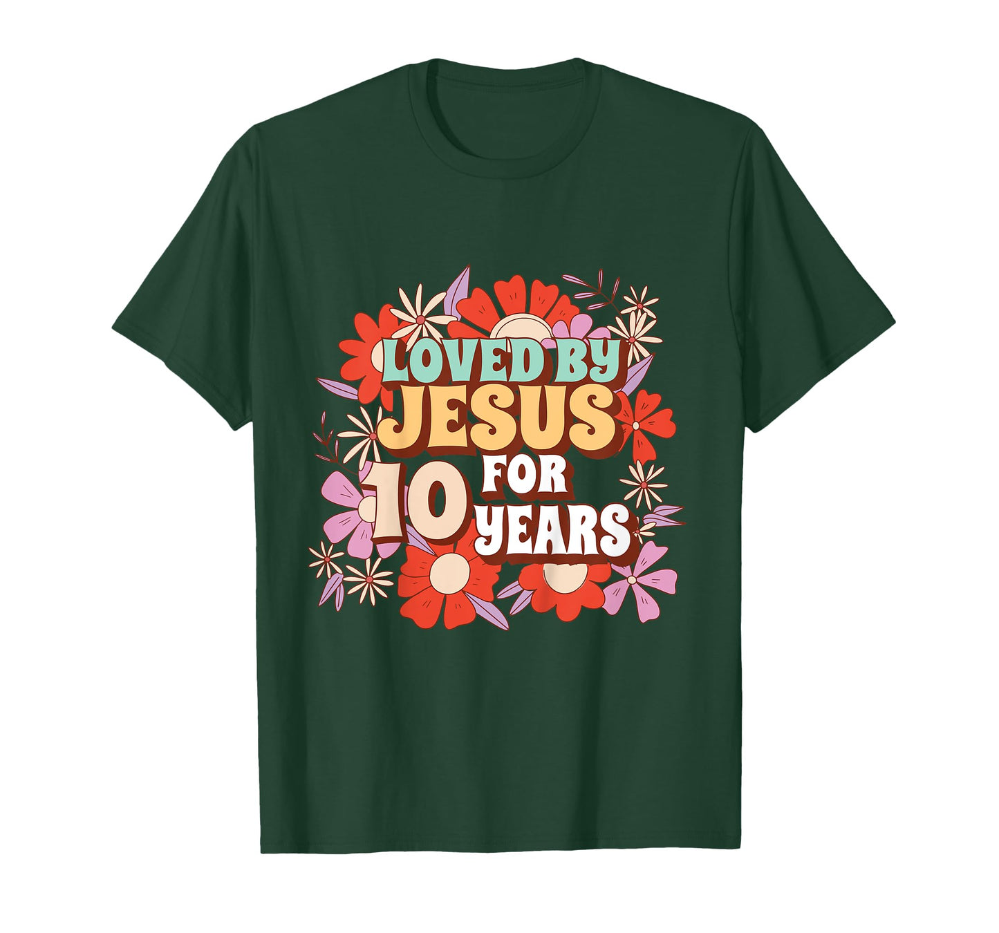 Loved By Jesus For 10 Years 10th Birthday Christian Theme T-Shirt