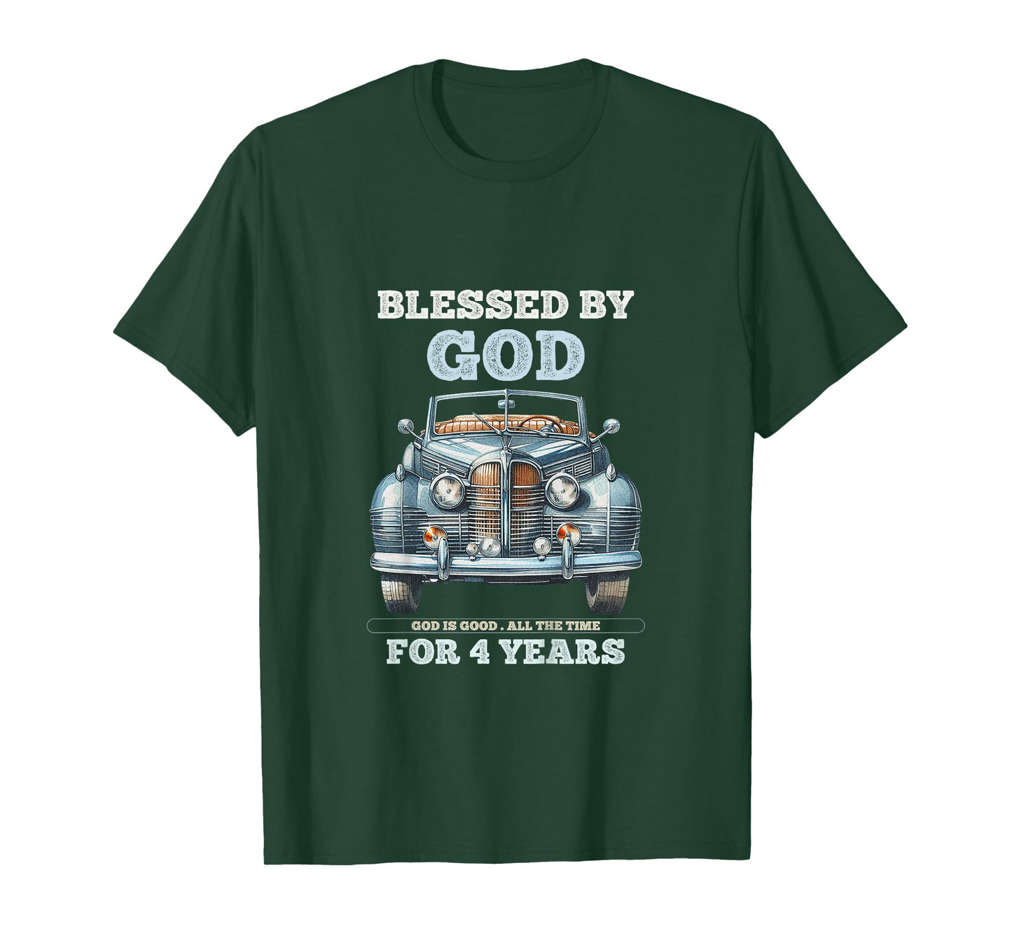 Kids Blessed by God for 4 Year Old Vintage Car 4th Birthday Boy T-Shirt