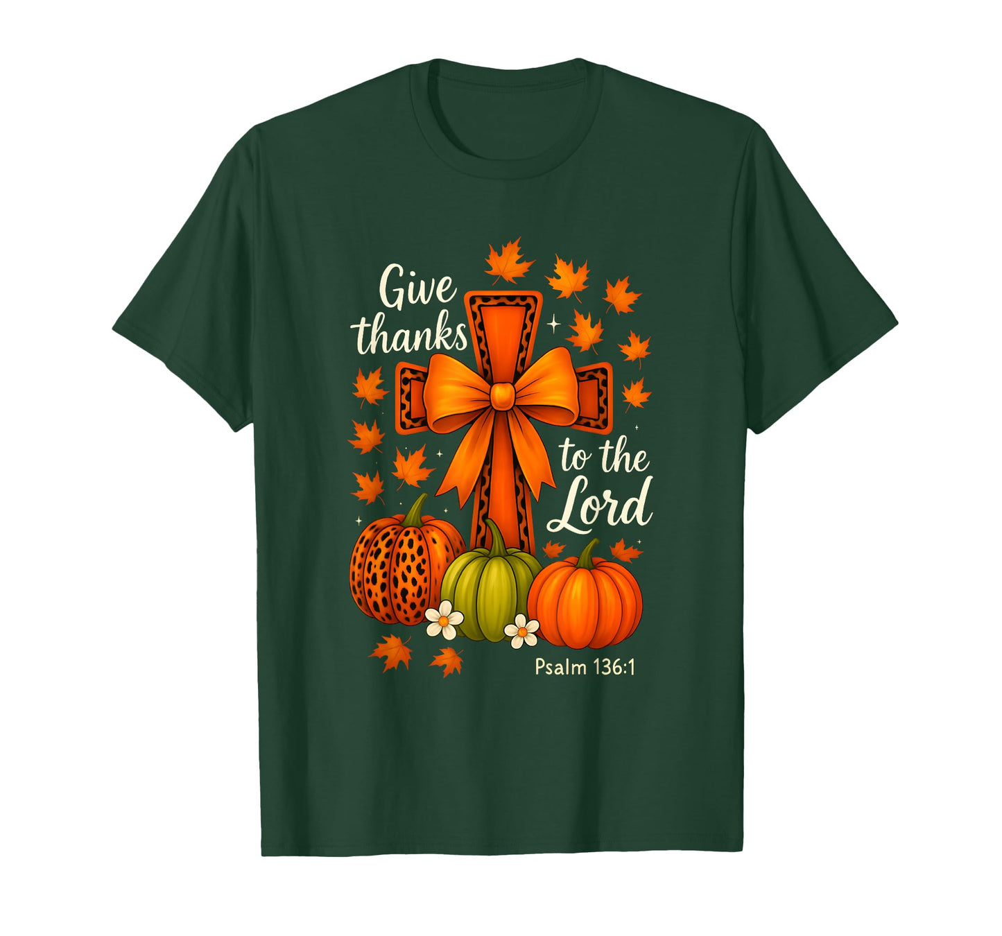 Give Thanks to The Lord Fall Christian Cross Coquette Bow T-Shirt