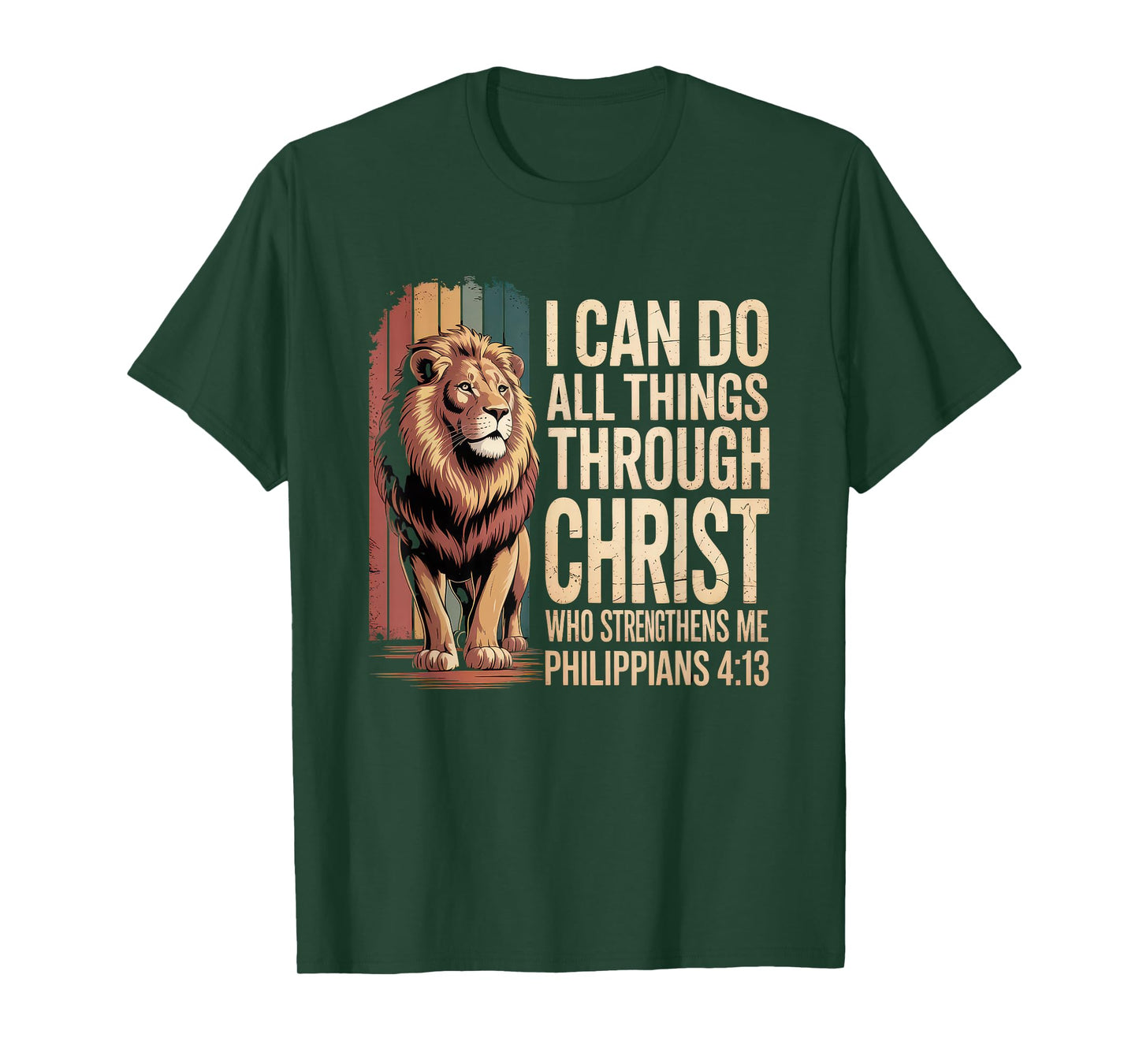Christian Tshirt Philippians 4:13 Religious Lion Strengthens T-Shirt