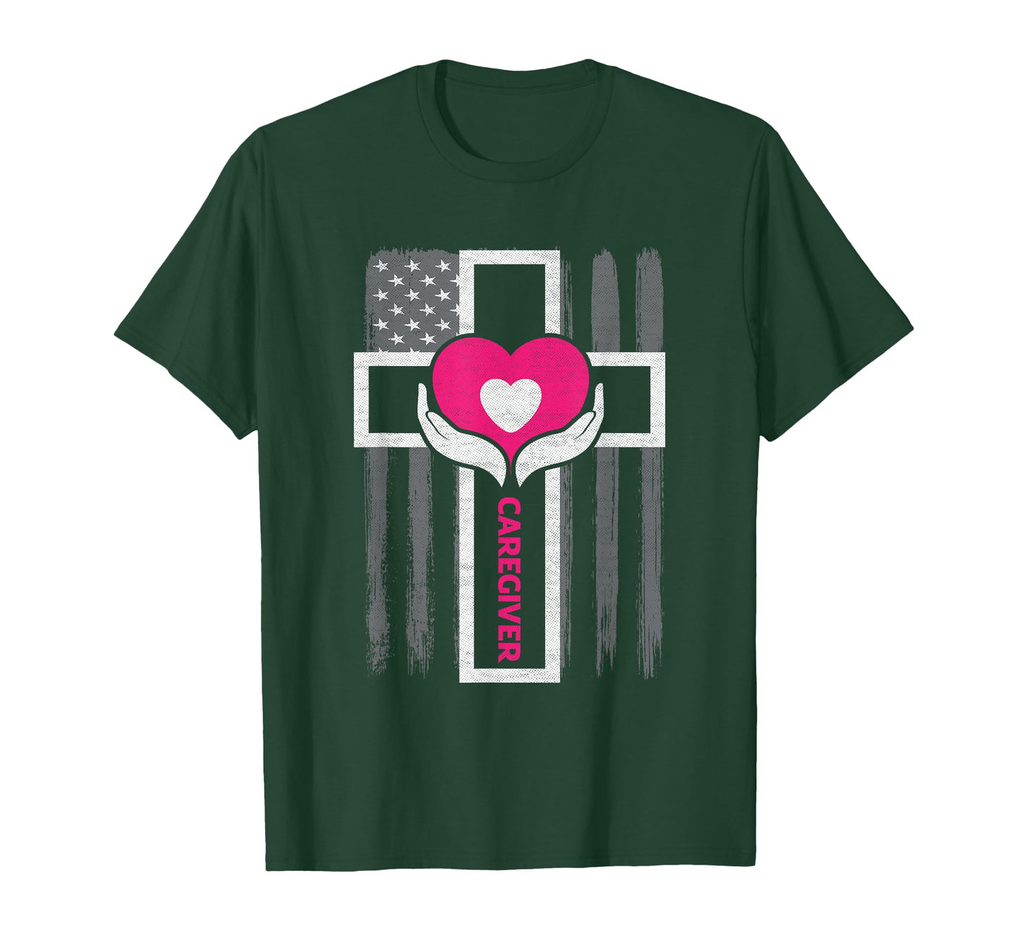 Christian Caregiver Jesus Christ USA Flag Funny Caregiver Women Men T-Shirt