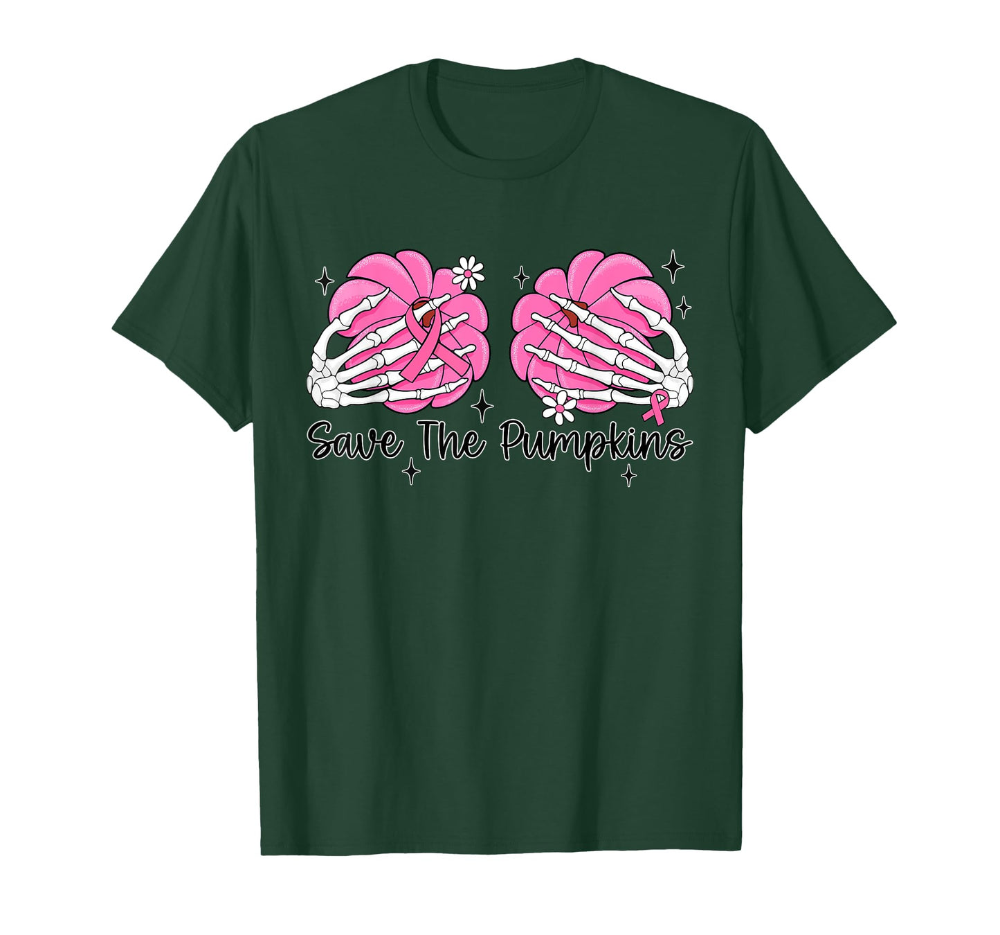 Skeleton Hand Boobs Save The Pumpkin Breast Cancer Halloween T-Shirt
