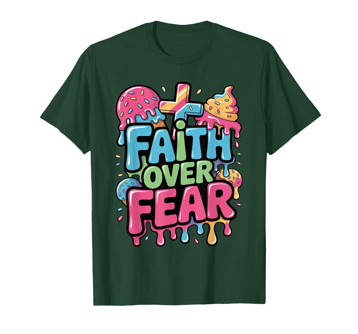 Faith Over Fear Ice Cream Christian Drip Kids Jesus Youth T-Shirt