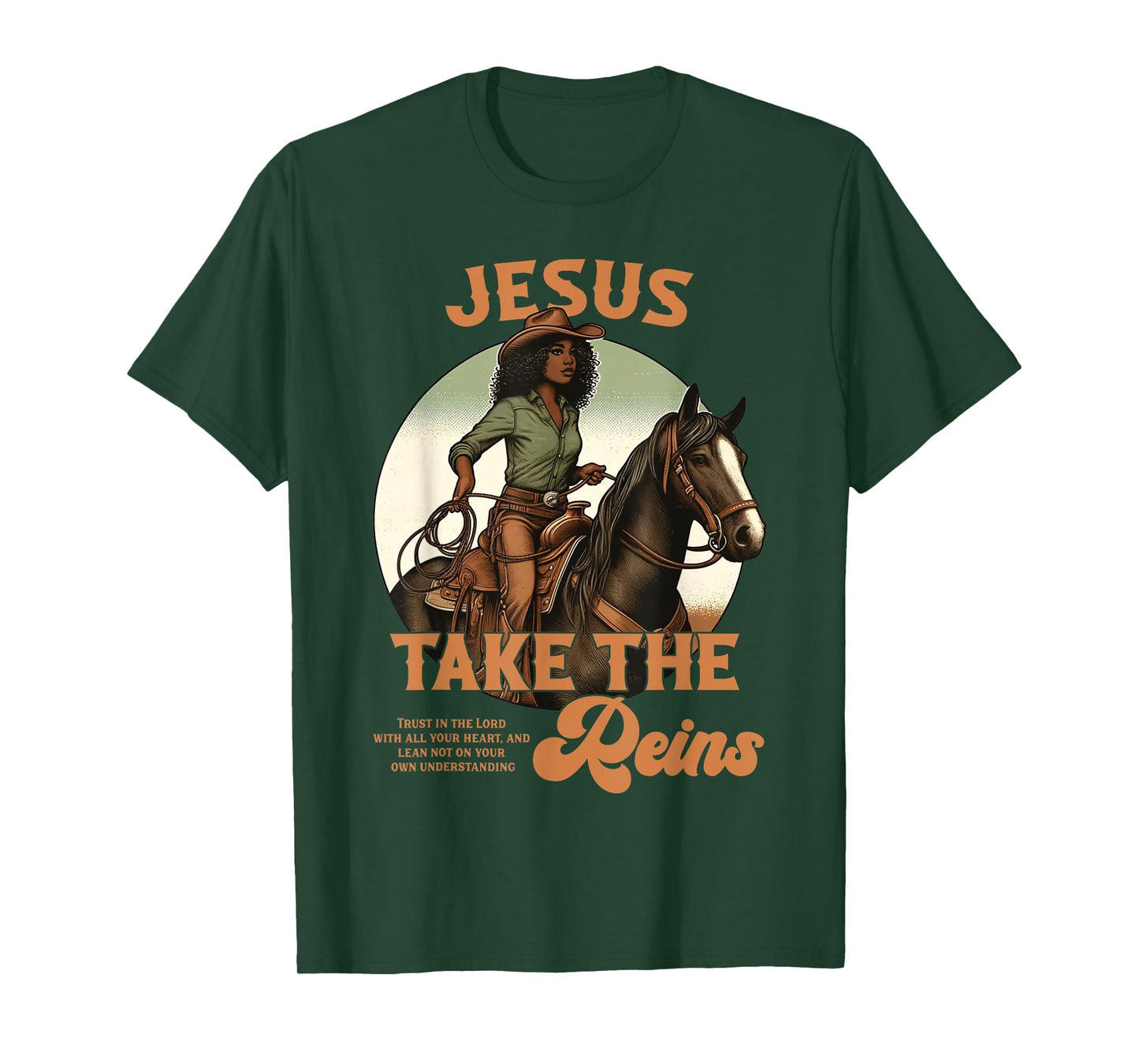 Jesus Take The Reins Christian Black Cowgirl Western Texas T-Shirt
