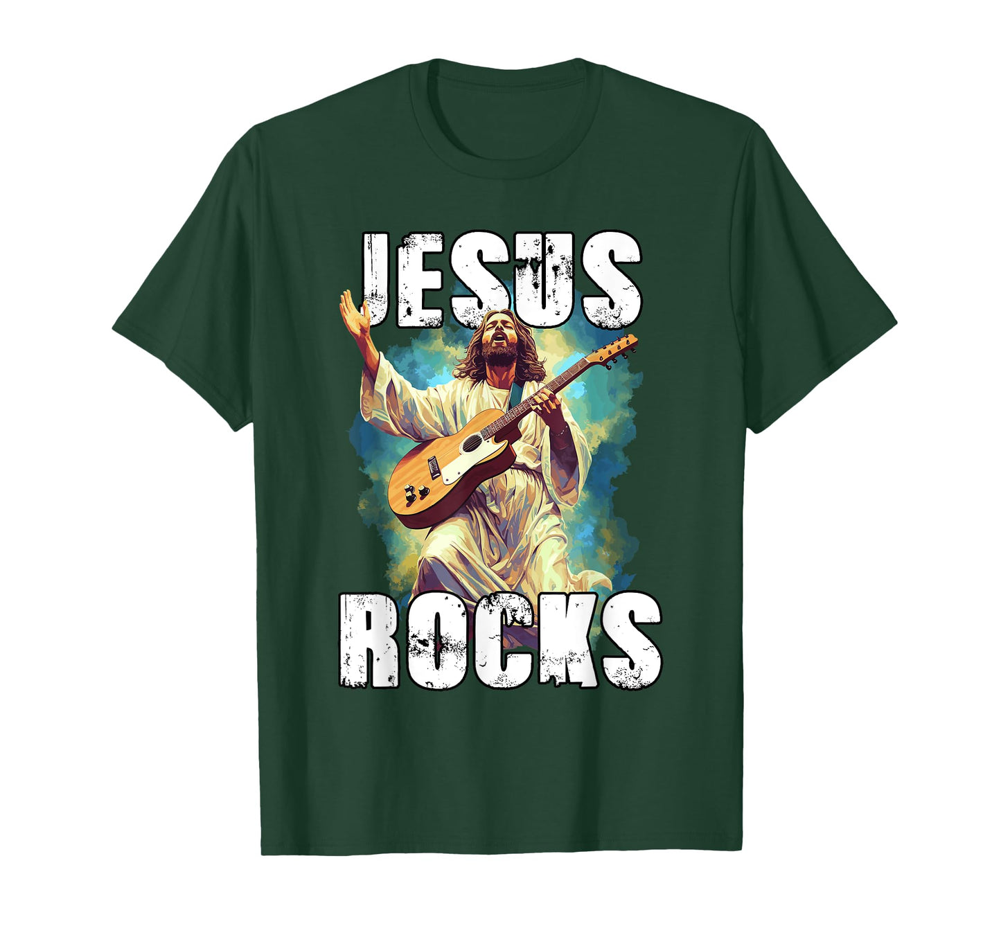 Jesus Rocks With Guitar - Funny Christian Rocks Church T-Shirt