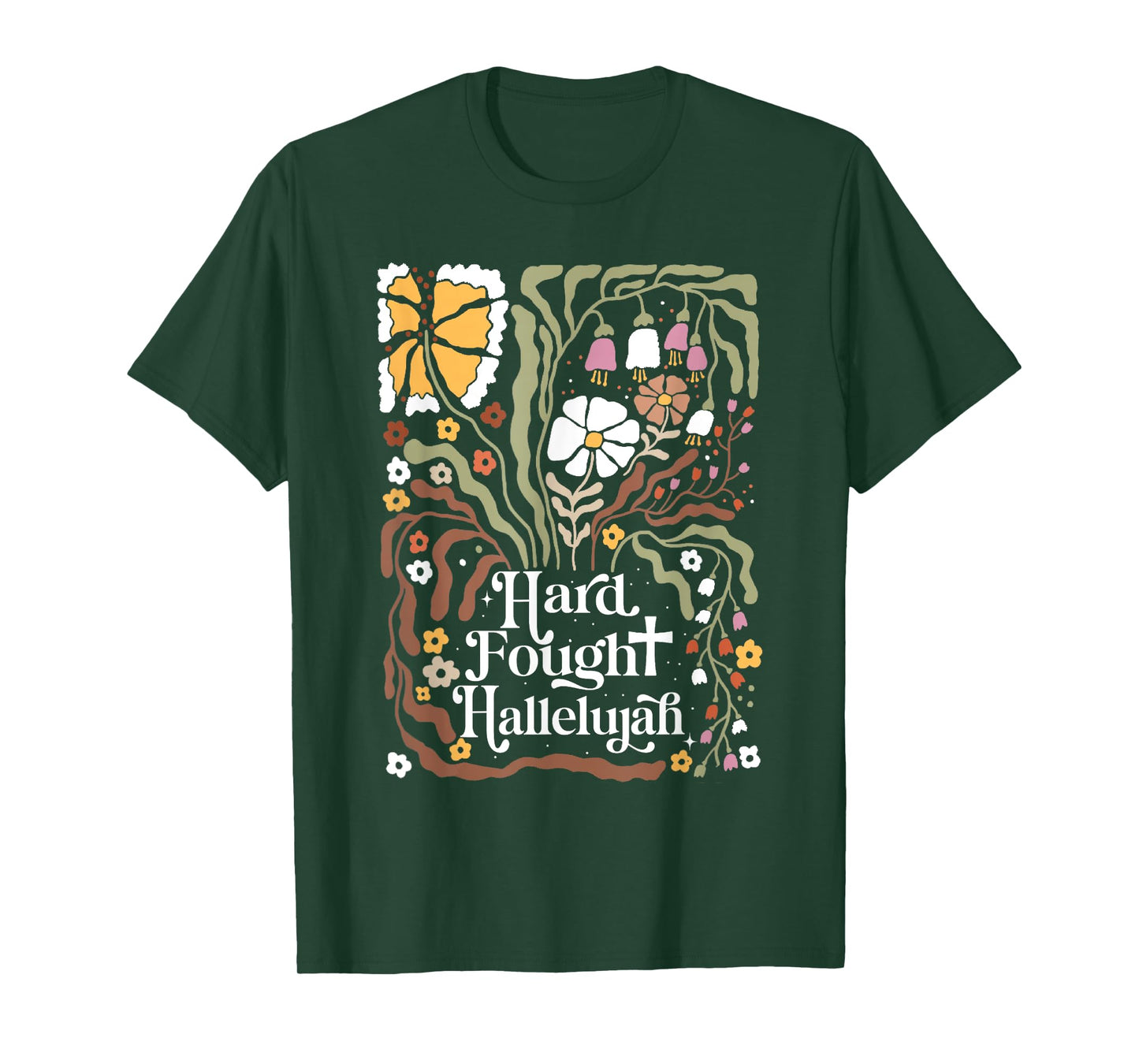 Flowers Retro Boho Christian Hard Fought Hallelujah T-Shirt